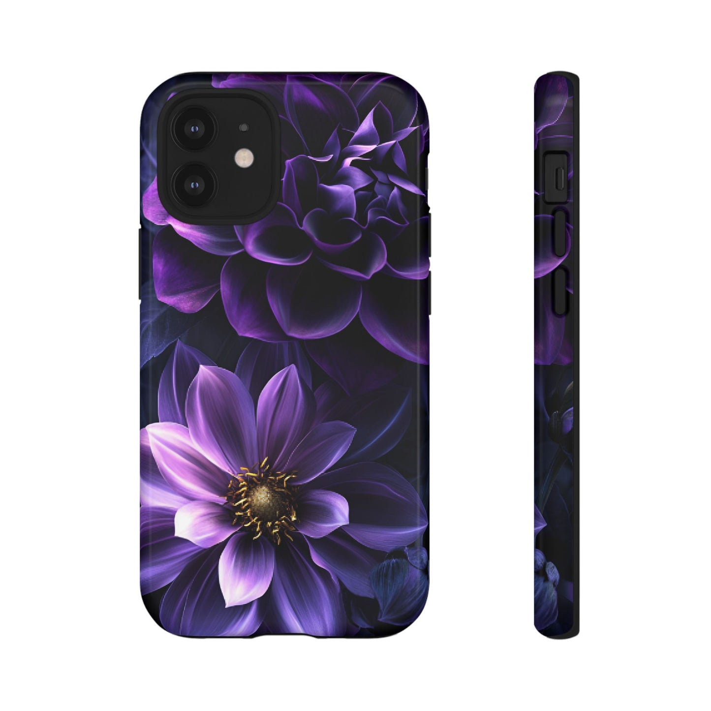 Black and Purple Flowers Phone Case - Dark Gothic Bloom Phone Cases - iPhone 16 15 14 13 12 11, Samsung Galaxy & Google Pixel Phone Covers