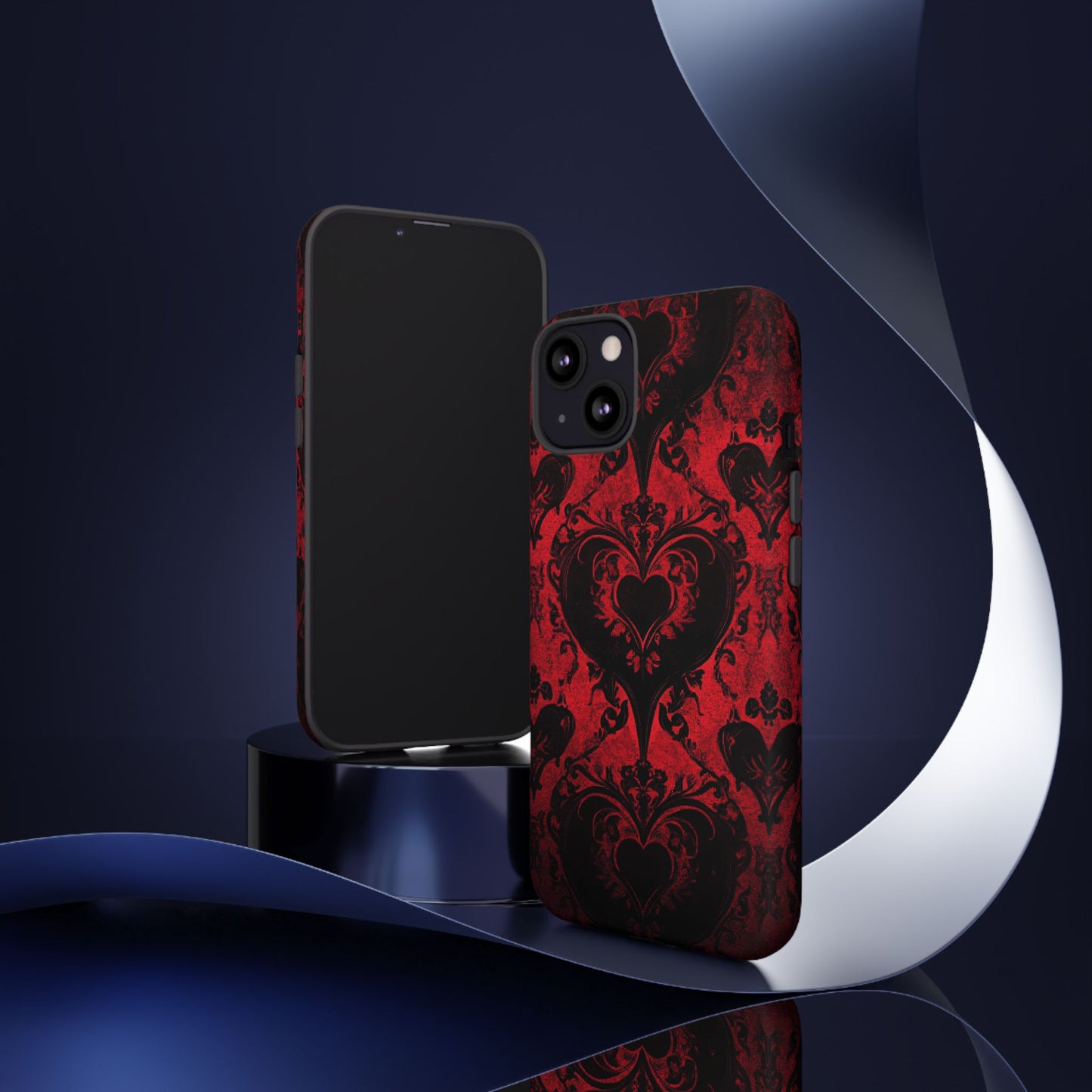 Gothic Dark Romance Phone Case - Black Hearts Phone Cover for iPhone 16 15 14 13 12 11, Samsung Galaxy & Google Pixel