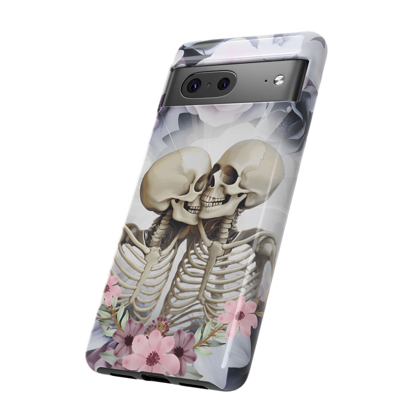 Skeleton Couple Phone Case - Floral Love Halloween Phone Cases for iPhone 16 15 14 13 12 11, Samsung Galaxy & Google Pixel