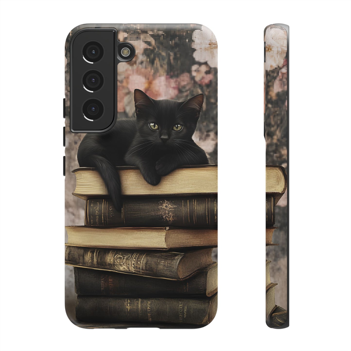 Black Cat and Books Phone Case - Vintage Dark Academia Library Phone Cases - iPhone 16 15 14 13 12 11, Samsung Galaxy & Google Pixel Phone Covers