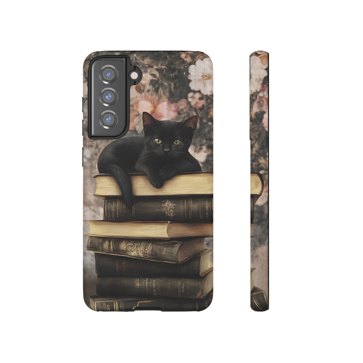 Black Cat and Books Phone Case - Vintage Dark Academia Library Phone Cases - iPhone 16 15 14 13 12 11, Samsung Galaxy & Google Pixel Phone Covers