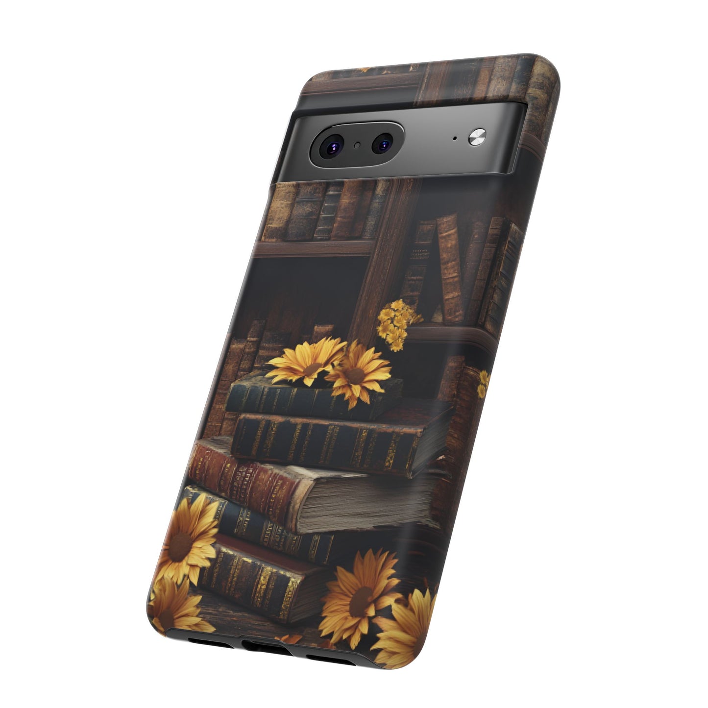 Vintage Books and Sunflowers Phone Case - Dark Academia Library Phone Cases - iPhone 16 15 14 13 12 11, Samsung Galaxy & Google Pixel Phone Covers