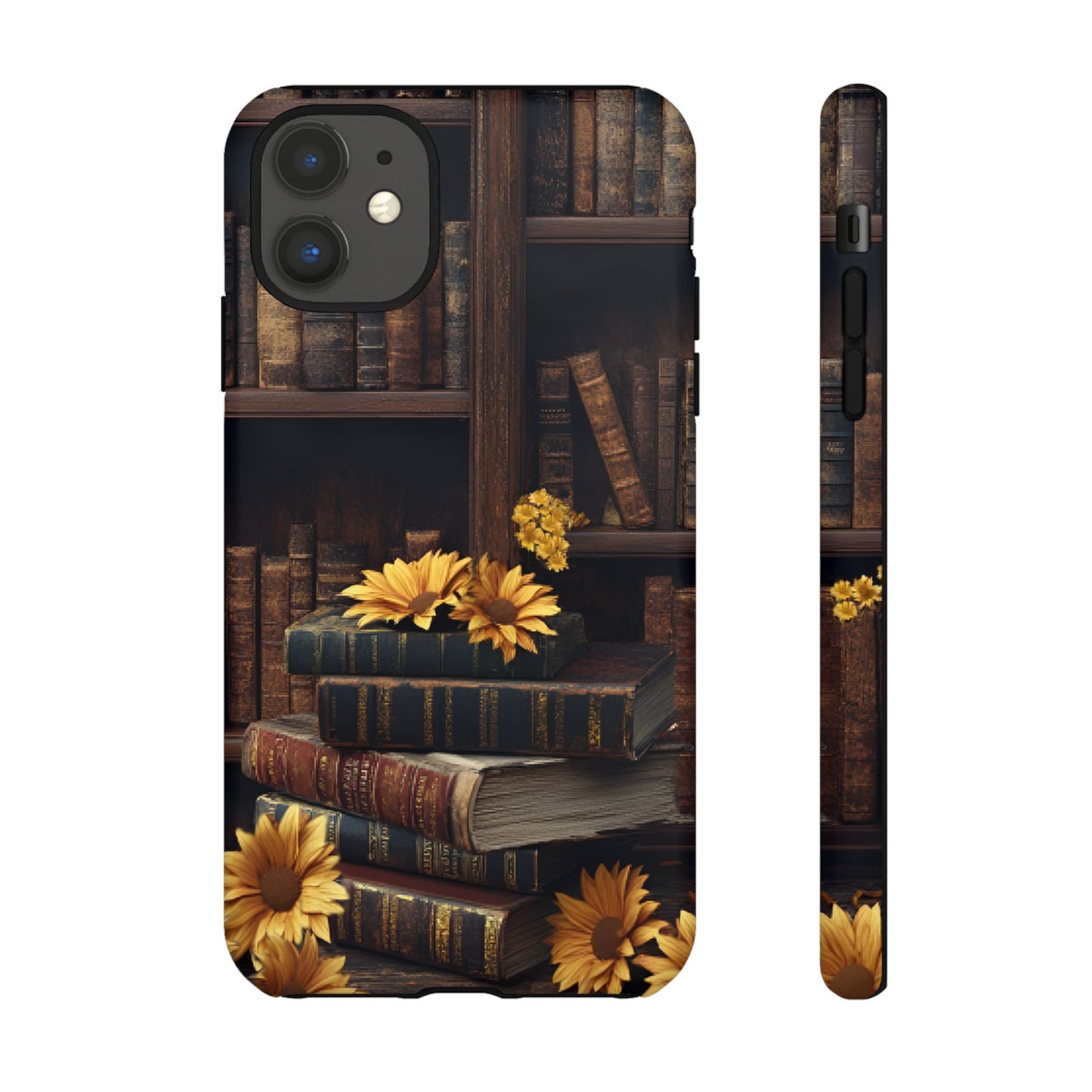 Vintage Books and Sunflowers Phone Case - Dark Academia Library Phone Cases - iPhone 16 15 14 13 12 11, Samsung Galaxy & Google Pixel Phone Covers