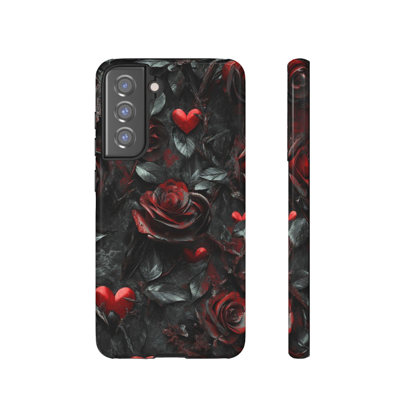 Gothic Valentine Phone Case - Dark Romance Roses and Hearts for iPhone 16 15 14 13 12 11, Samsung Galaxy & Google Pixel