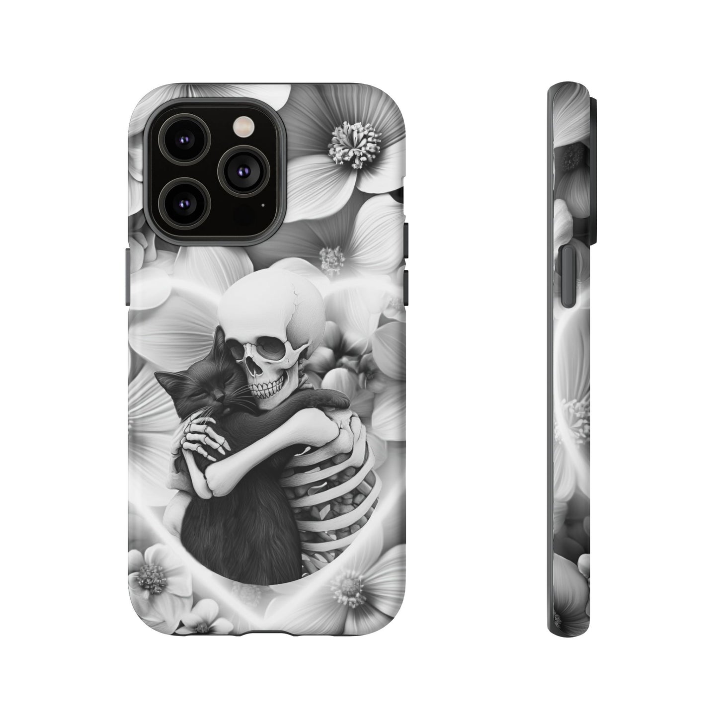 Skeleton & Black Cat Phone Case - Aesthetic Cat Lover Phone Cases- iPhone 16 15 14 13 12 11, Samsung Galaxy & Google Pixel Phone Covers