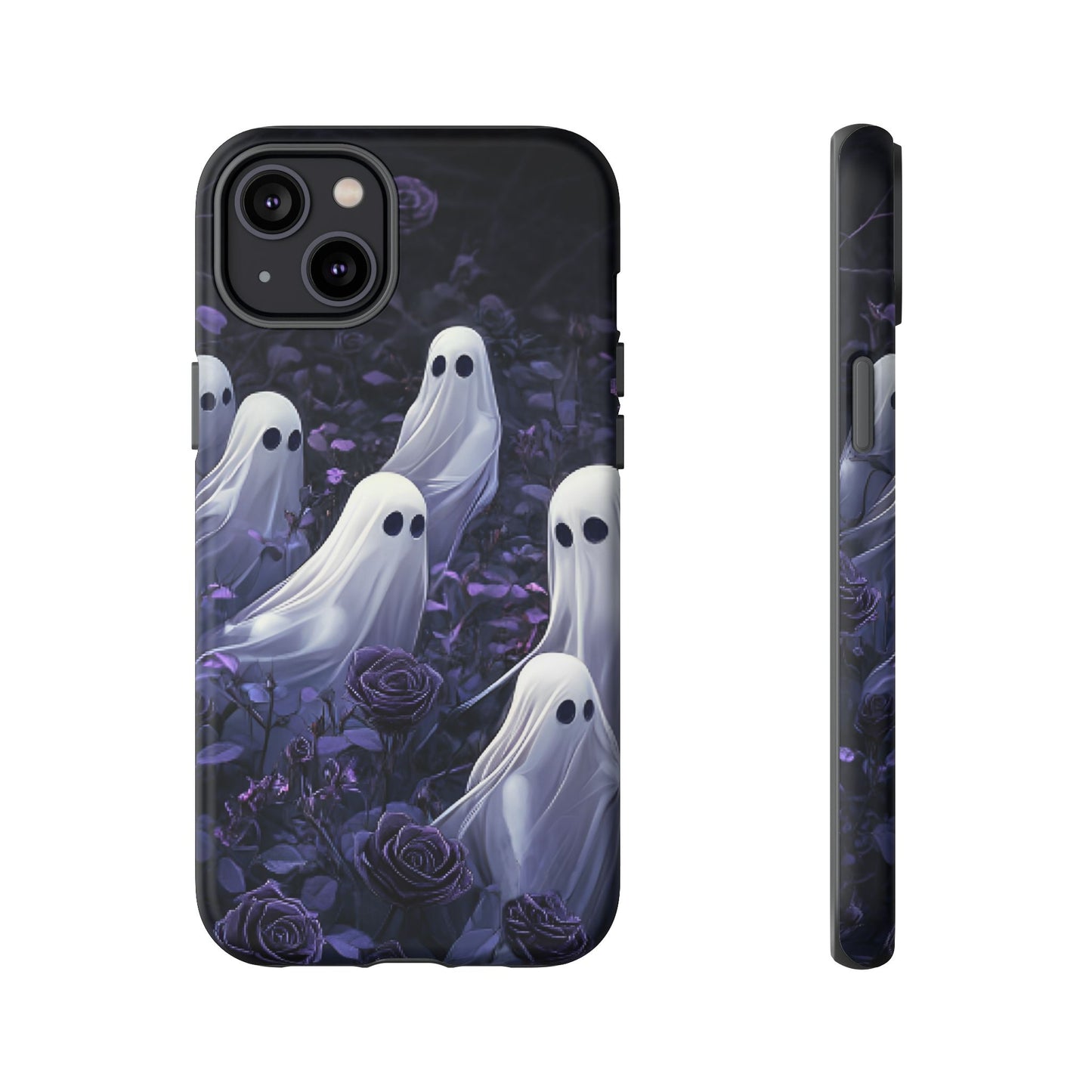 Halloween Phone Case - Ghosts in Purple Rose Garden for iPhone 16 15 14 13 12 11, Samsung Galaxy & Google Pixel Phone Covers