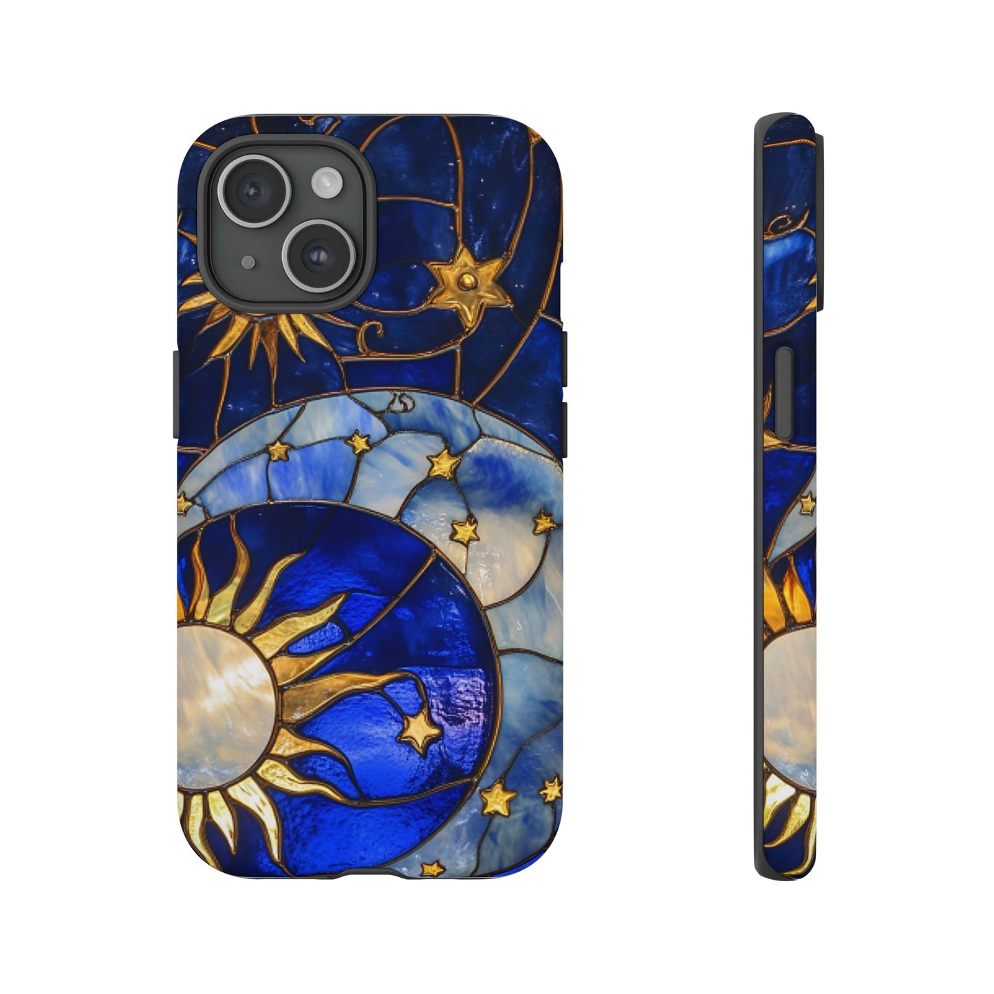 Moon and Sun Stained Glass Phone Case - iPhone 16 15 14 13 12 11, Samsung Galaxy & Google Pixel Phone Covers