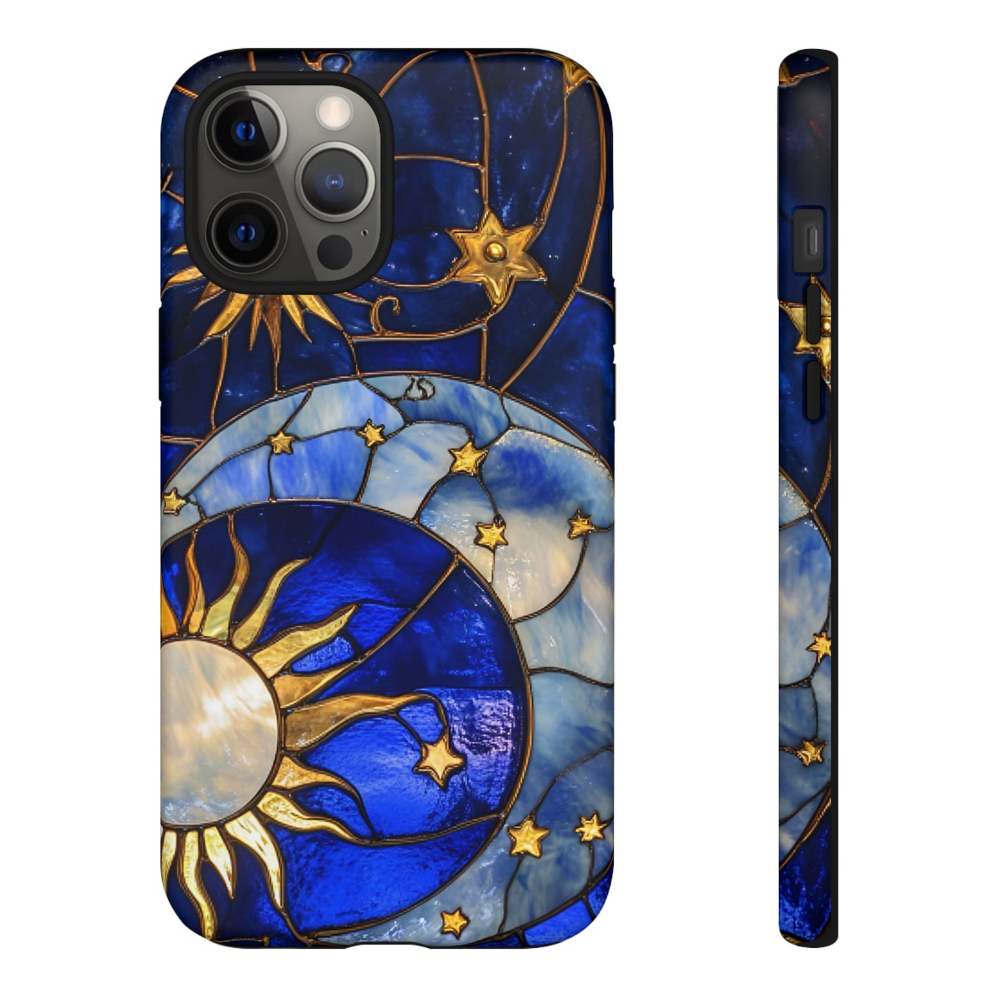 Moon and Sun Stained Glass Phone Case for iPhone 16 15 14 13 12 11, Samsung Galaxy & Google Pixel