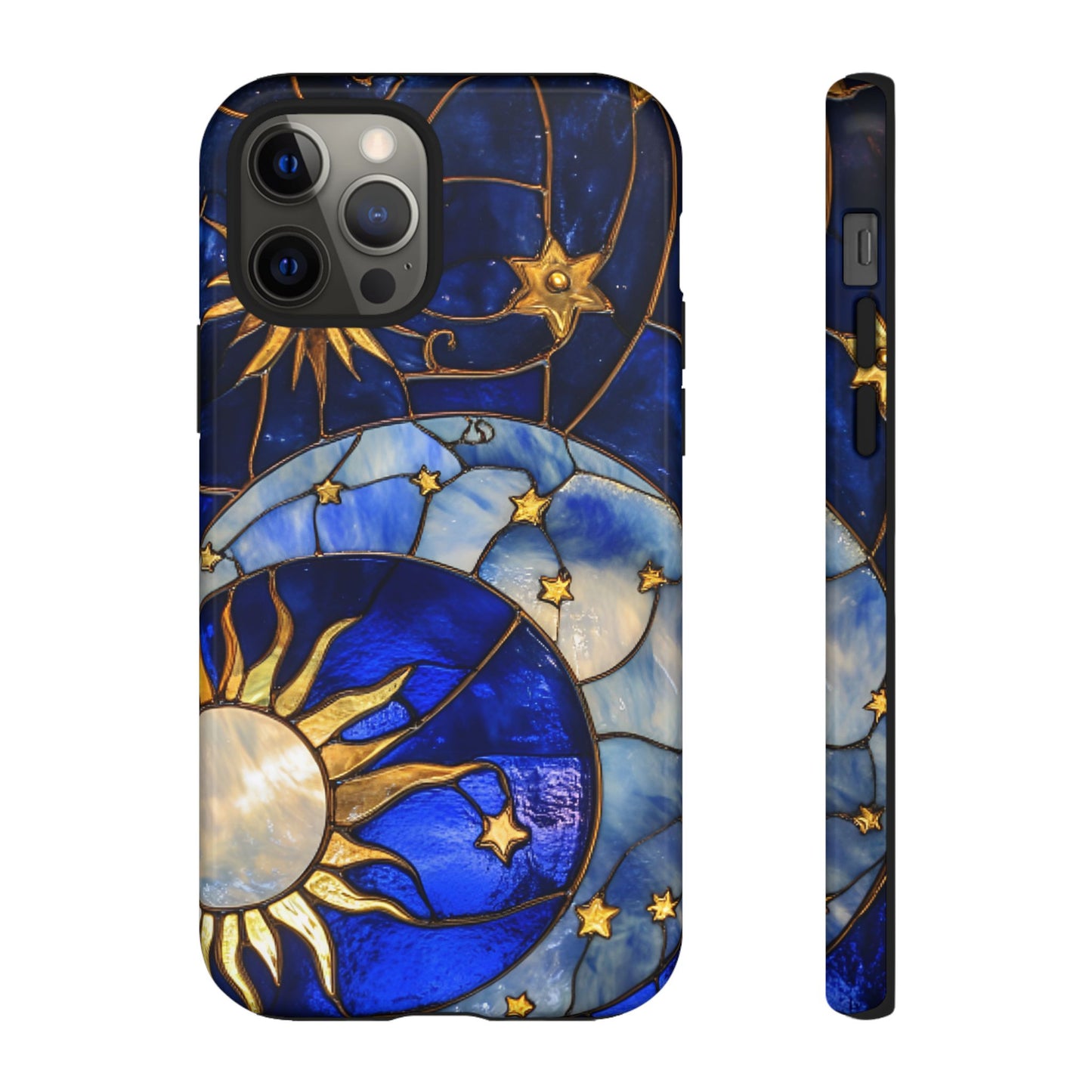 Moon and Sun Stained Glass Phone Case - iPhone 16 15 14 13 12 11, Samsung Galaxy & Google Pixel Phone Covers