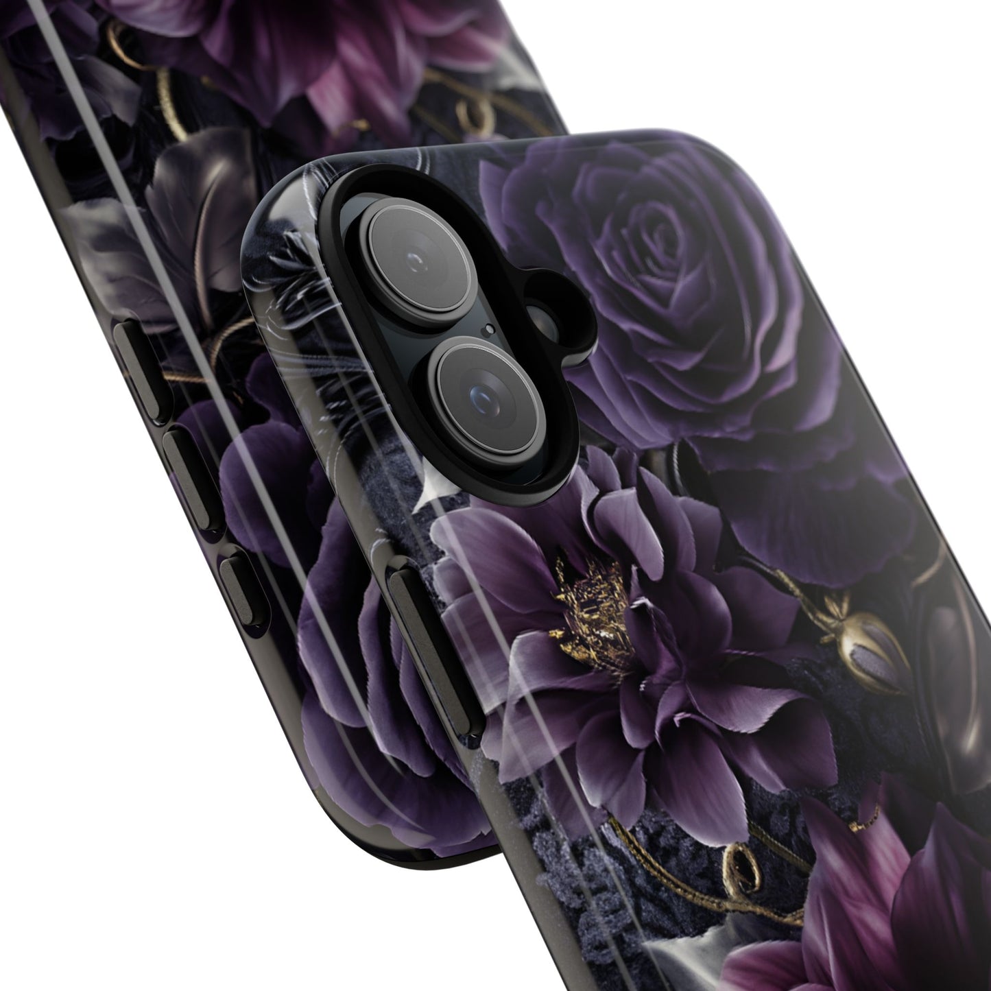 Gothic Dark Floral Phone Case - Aesthetic Purple and Gold Flowers for iPhone 16 15 14 13 12 11, Samsung Galaxy & Google Pixel