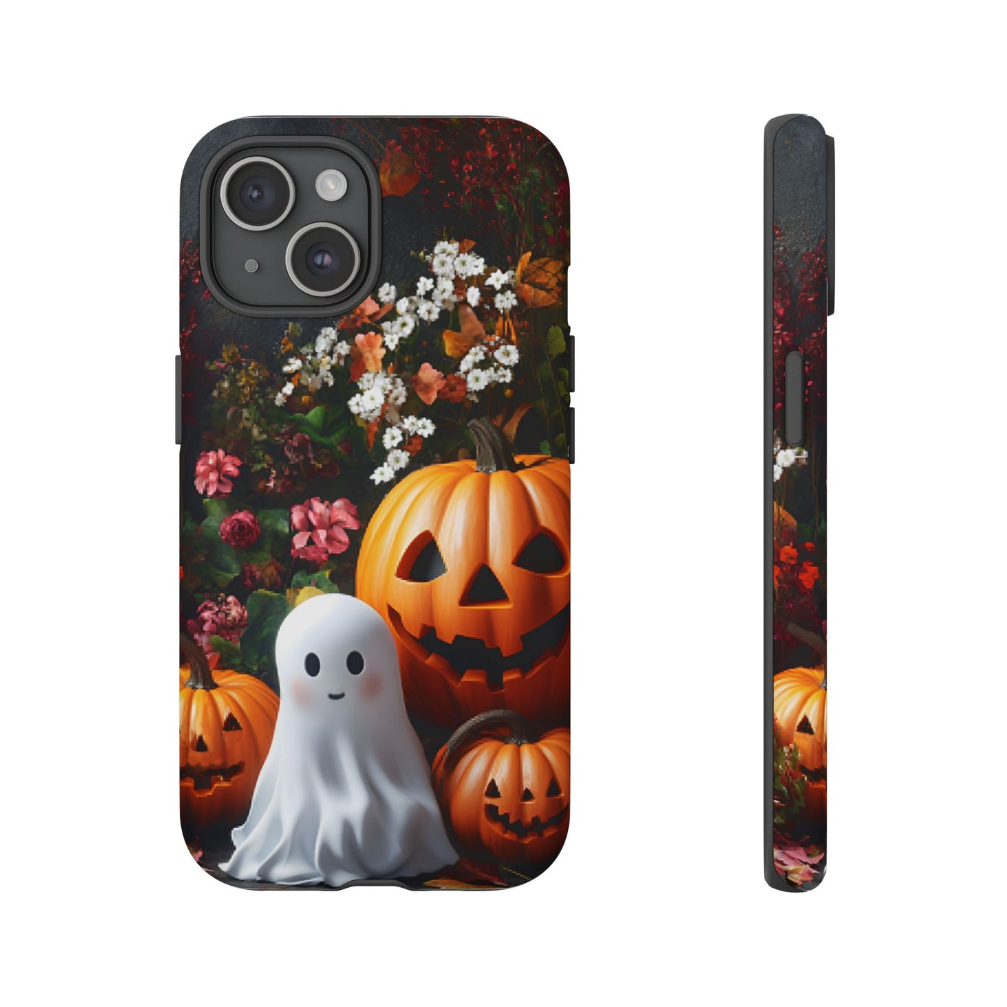 Halloween Phone Case with Cute Ghost and Pumpkins for iPhone 16 15 14 13 12 11, Samsung Galaxy & Google Pixel