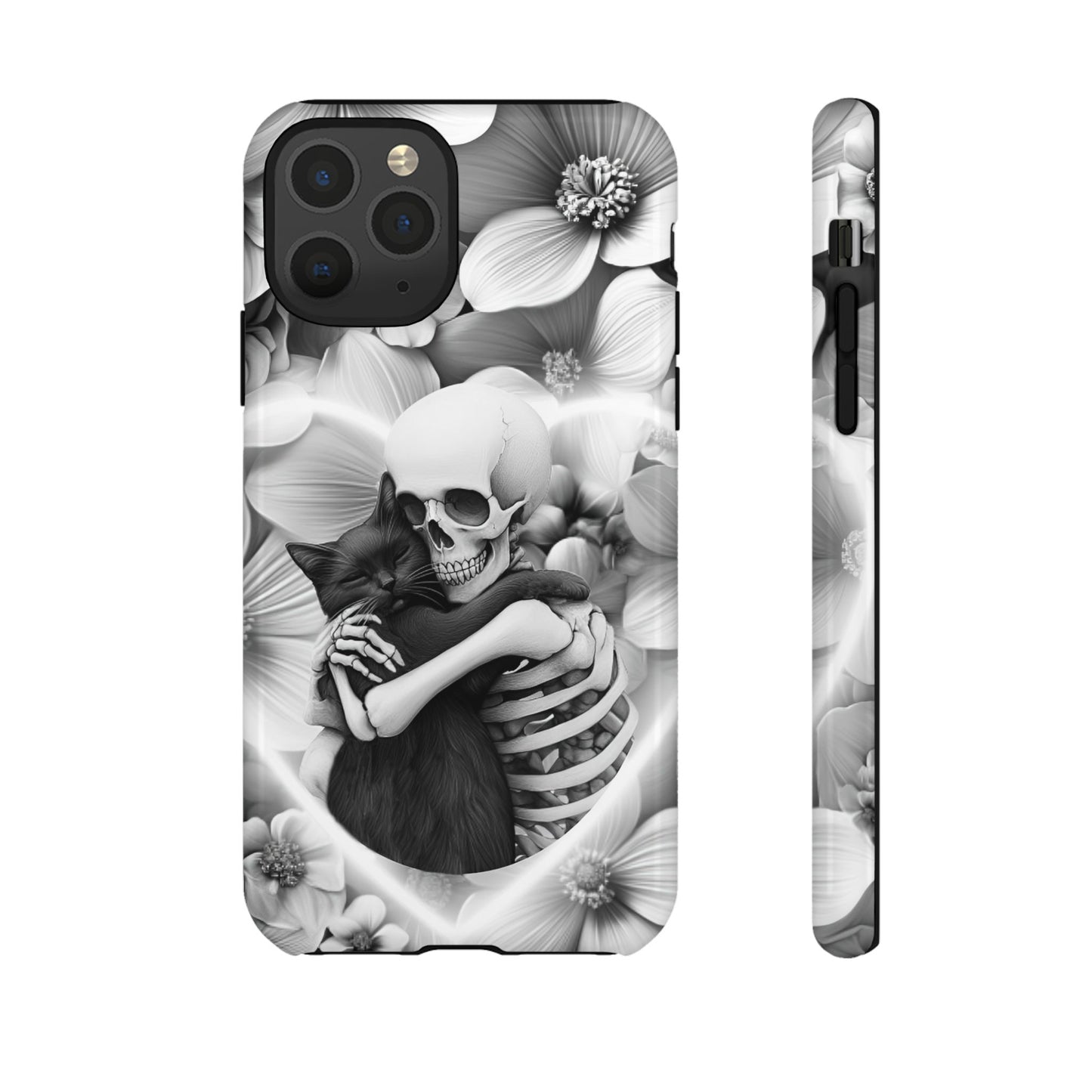 Skeleton & Black Cat Phone Case - Aesthetic Cat Lover Phone Cases- iPhone 16 15 14 13 12 11, Samsung Galaxy & Google Pixel Phone Covers