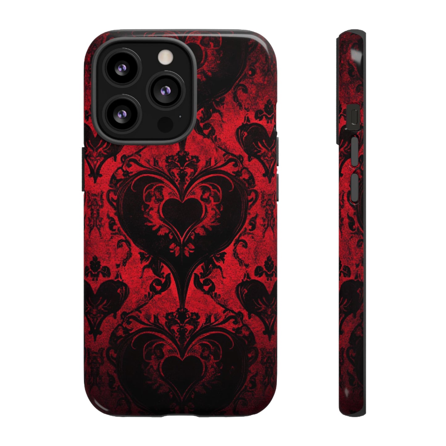 Gothic Dark Romance Phone Case - Black Hearts Phone Cover for iPhone 16 15 14 13 12 11, Samsung Galaxy & Google Pixel