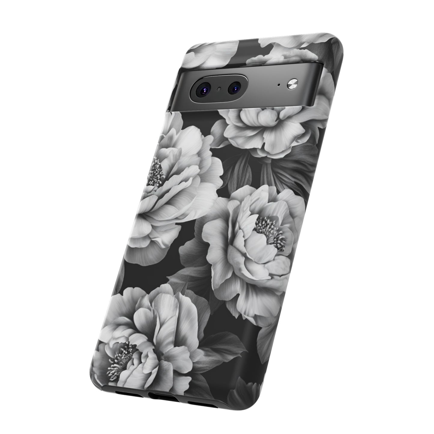 Black and White Peony Flower Phone Case - Aesthetic Dark Floral Phone Cases - iPhone 16 15 14 13 12 11, Samsung Galaxy & Google Pixel Phone Covers