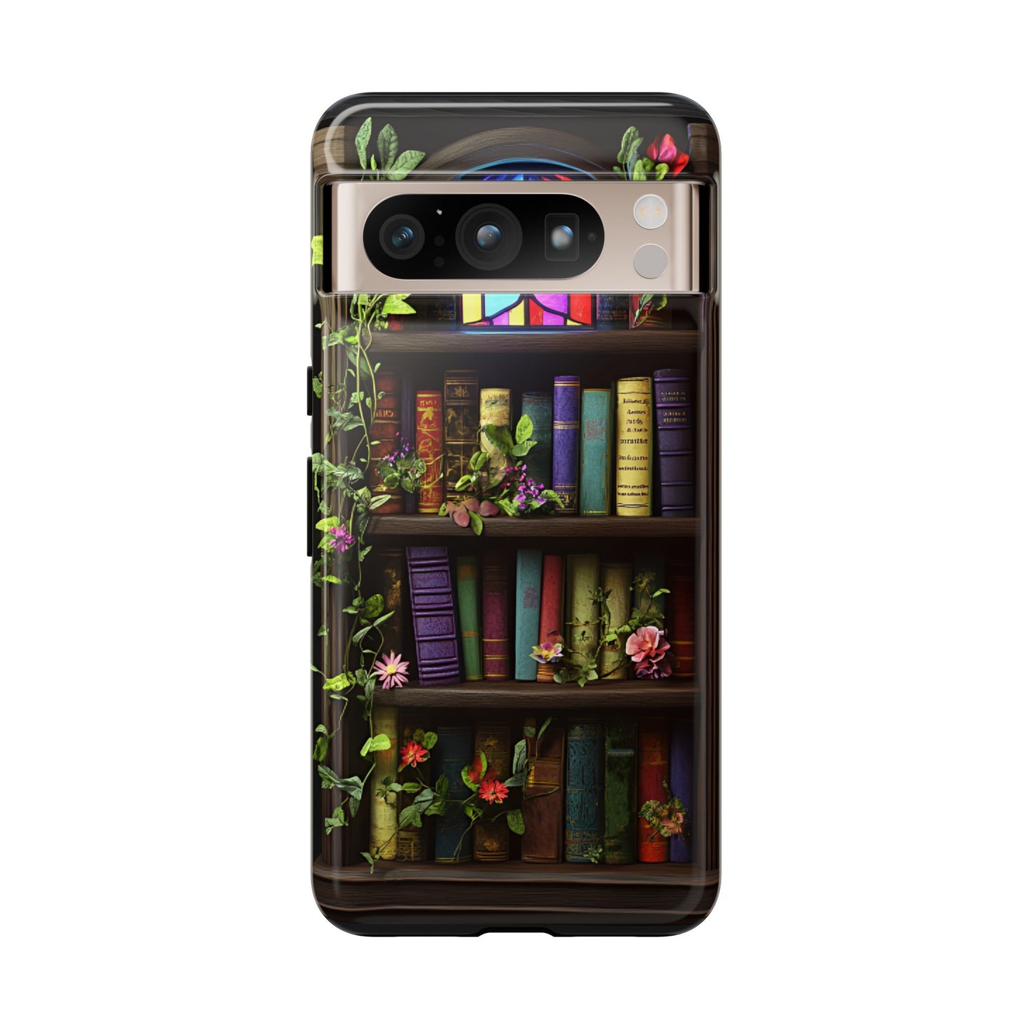 Bookshelf and Stained Glass Window Phone Case - Book Lover Phone Cases for iPhone 16 15 14 13 12 11, Samsung Galaxy & Google Pixel