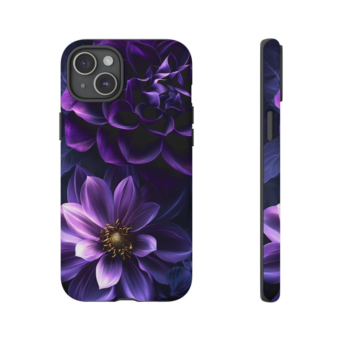 Black and Purple Flowers Phone Case - Dark Gothic Bloom Phone Cases for iPhone 16 15 14 13 12 11, Samsung Galaxy & Google Pixel