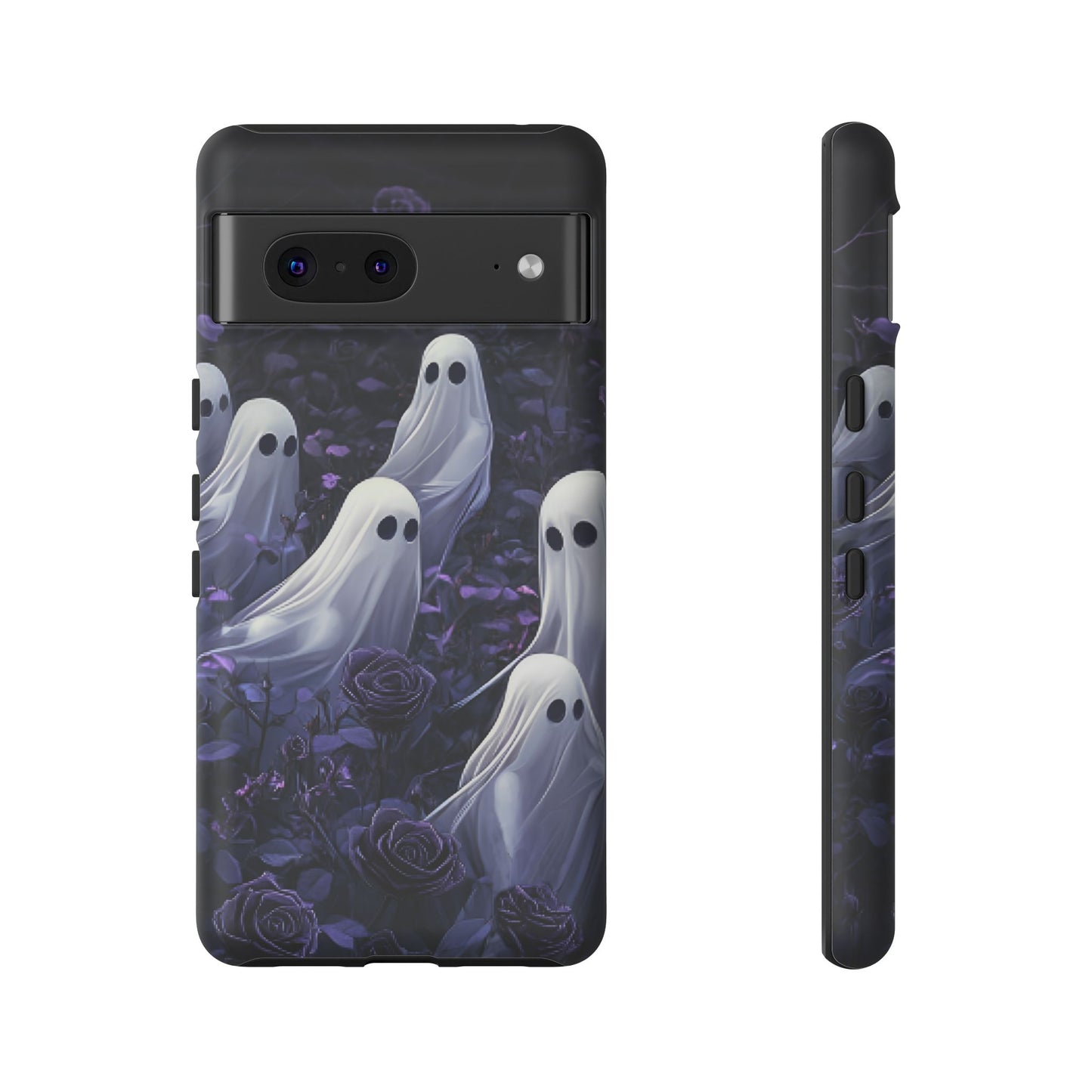 Halloween Phone Case - Ghosts in Purple Rose Garden - iPhone 16 15 14 13 12 11, Samsung Galaxy & Google Pixel Phone Covers