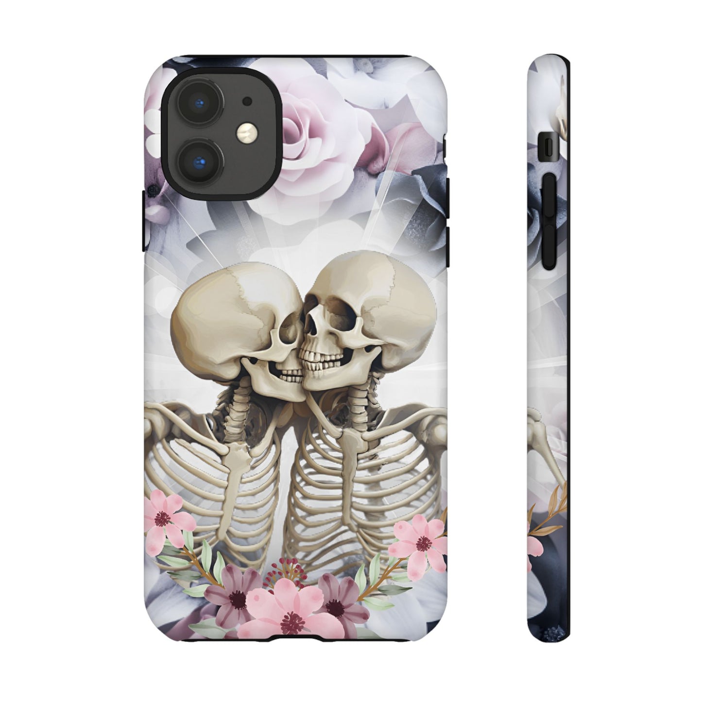 Skeleton Couple Phone Case - Floral Love Halloween Phone Cases for iPhone 16 15 14 13 12 11, Samsung Galaxy & Google Pixel