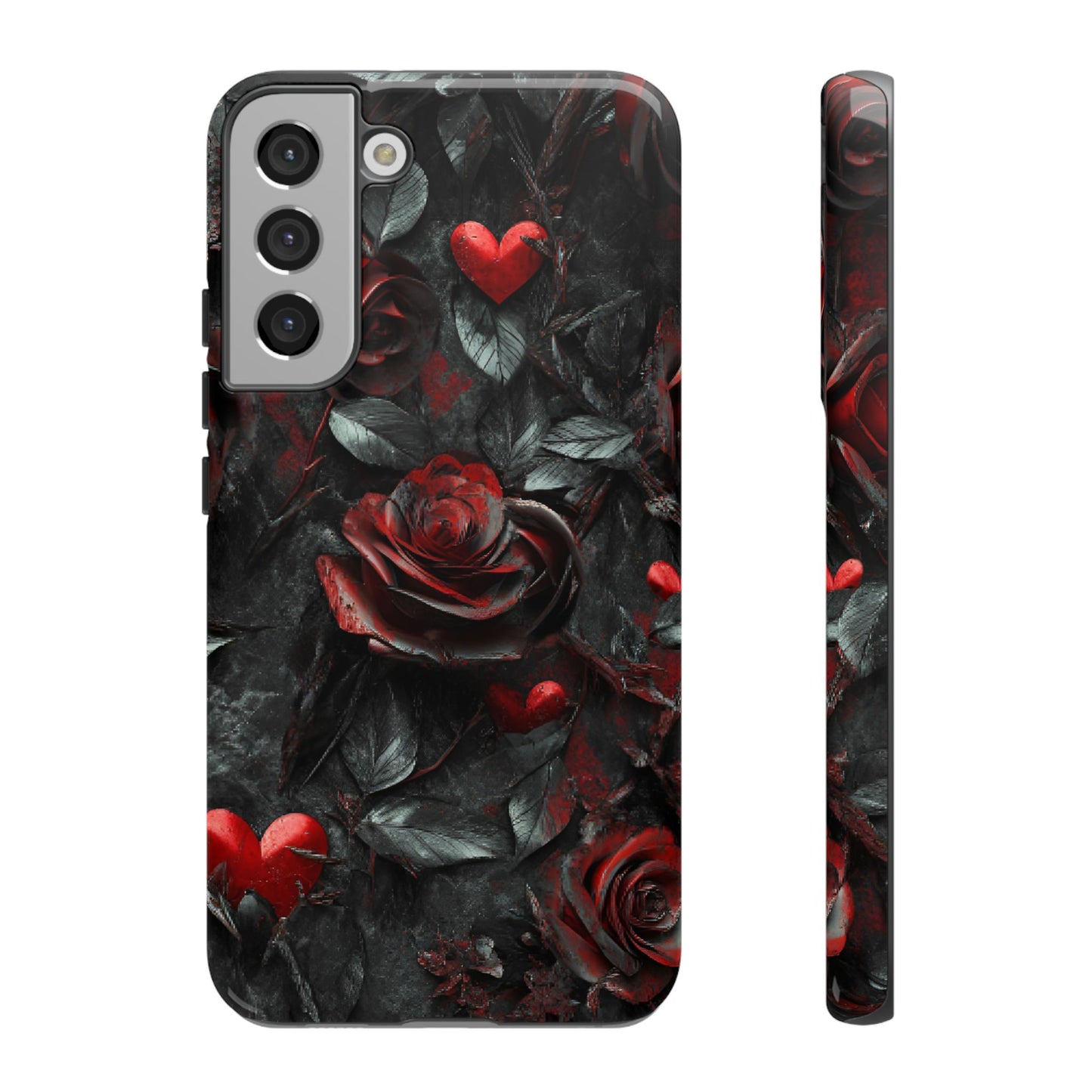 Gothic Valentine Phone Case - Dark Romance Roses and Hearts for iPhone 16 15 14 13 12 11, Samsung Galaxy & Google Pixel