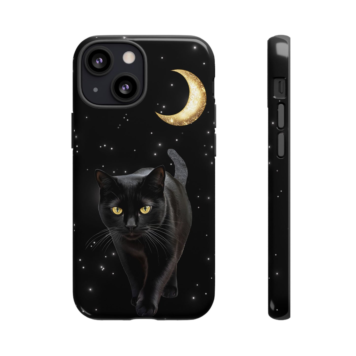 Black Cat and Moon Phone Case - Celestial Cat Lover Phone Cases for iPhone 16 15 14 13 12 11, Samsung Galaxy & Google Pixel