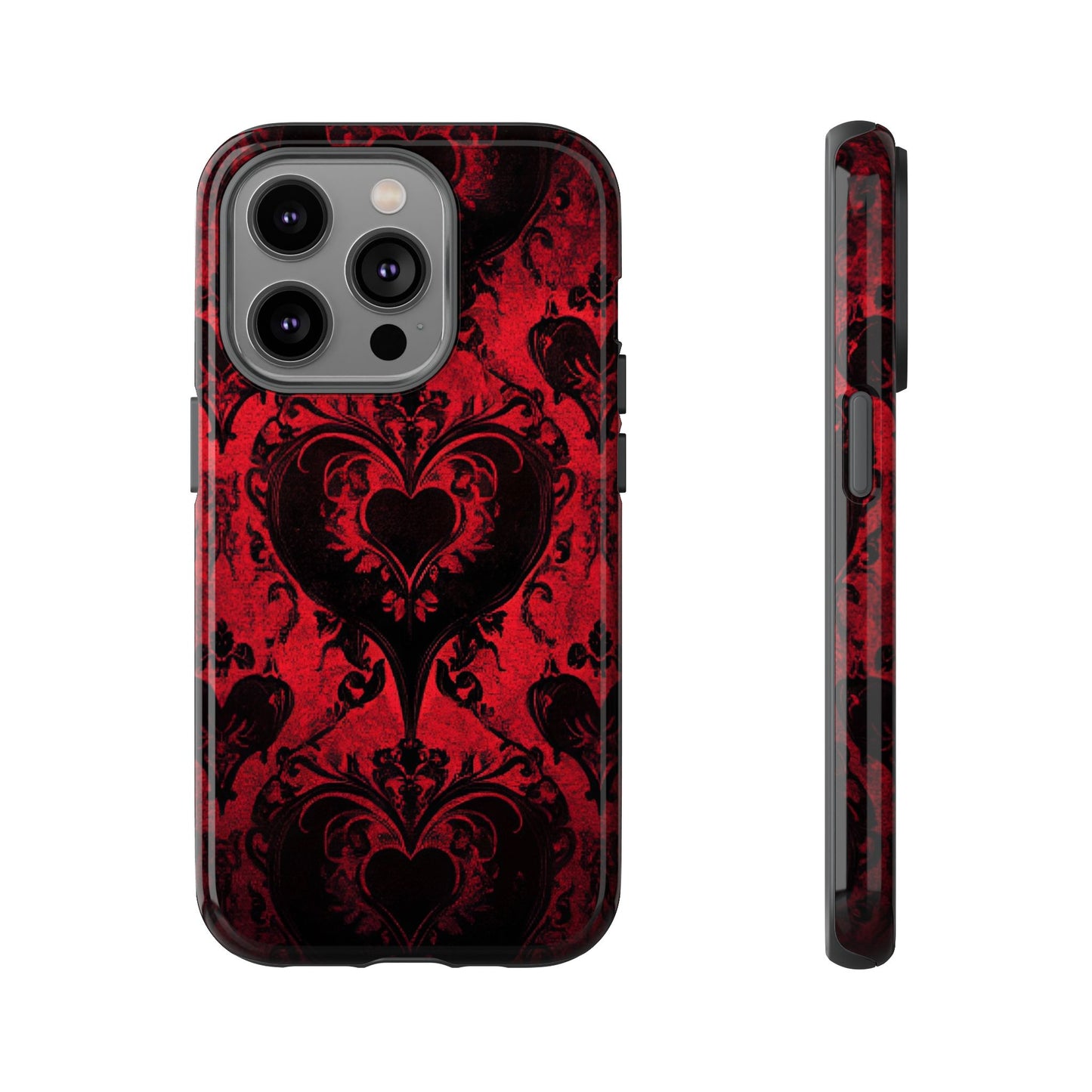 Gothic Dark Romance Phone Case - Black Hearts Phone Cover - iPhone 16 15 14 13 12 11, Samsung Galaxy & Google Pixel Phone Covers