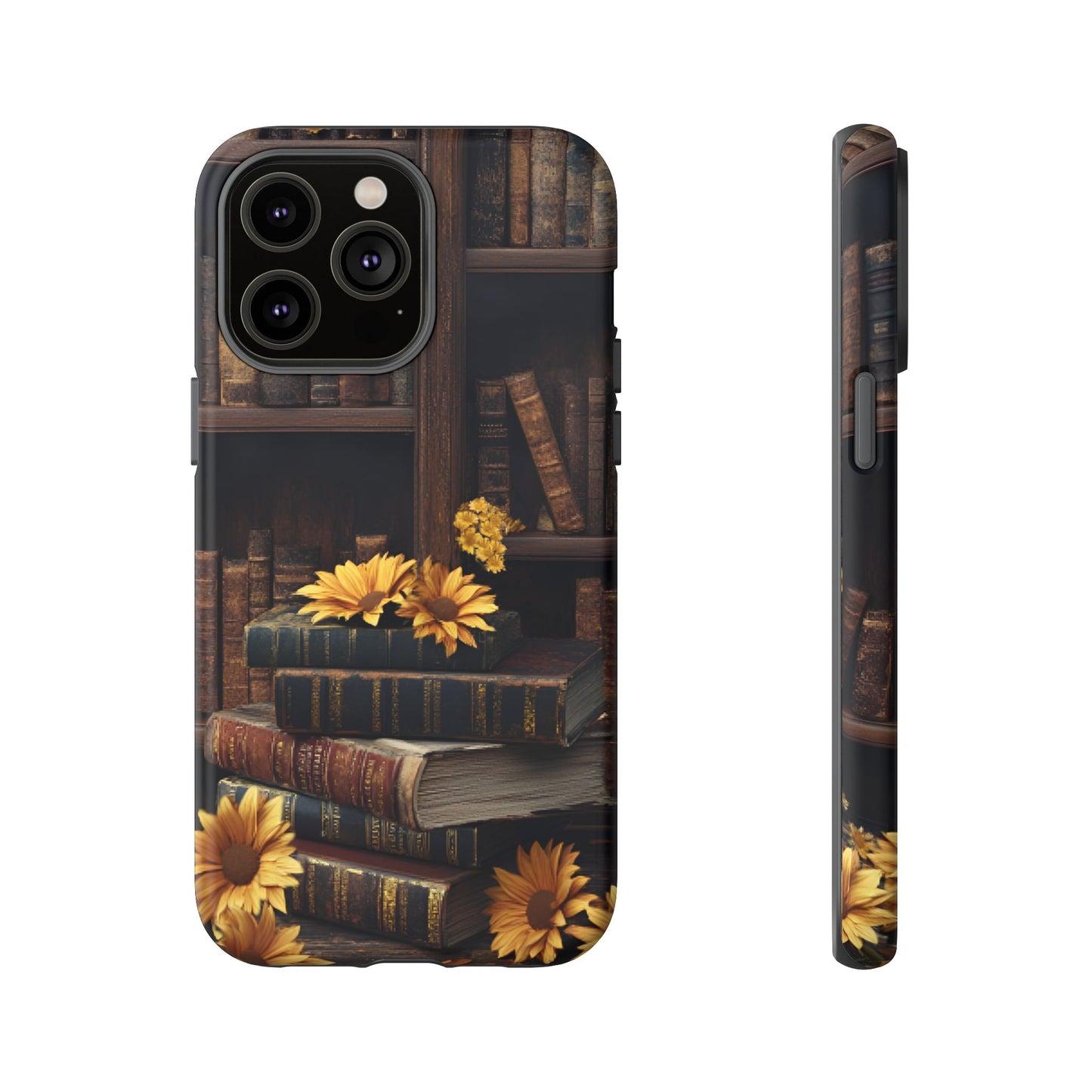 Vintage Books and Sunflowers Phone Case - Dark Academia Library Phone Cases for iPhone 16 15 14 13 12 11, Samsung Galaxy & Google Pixel