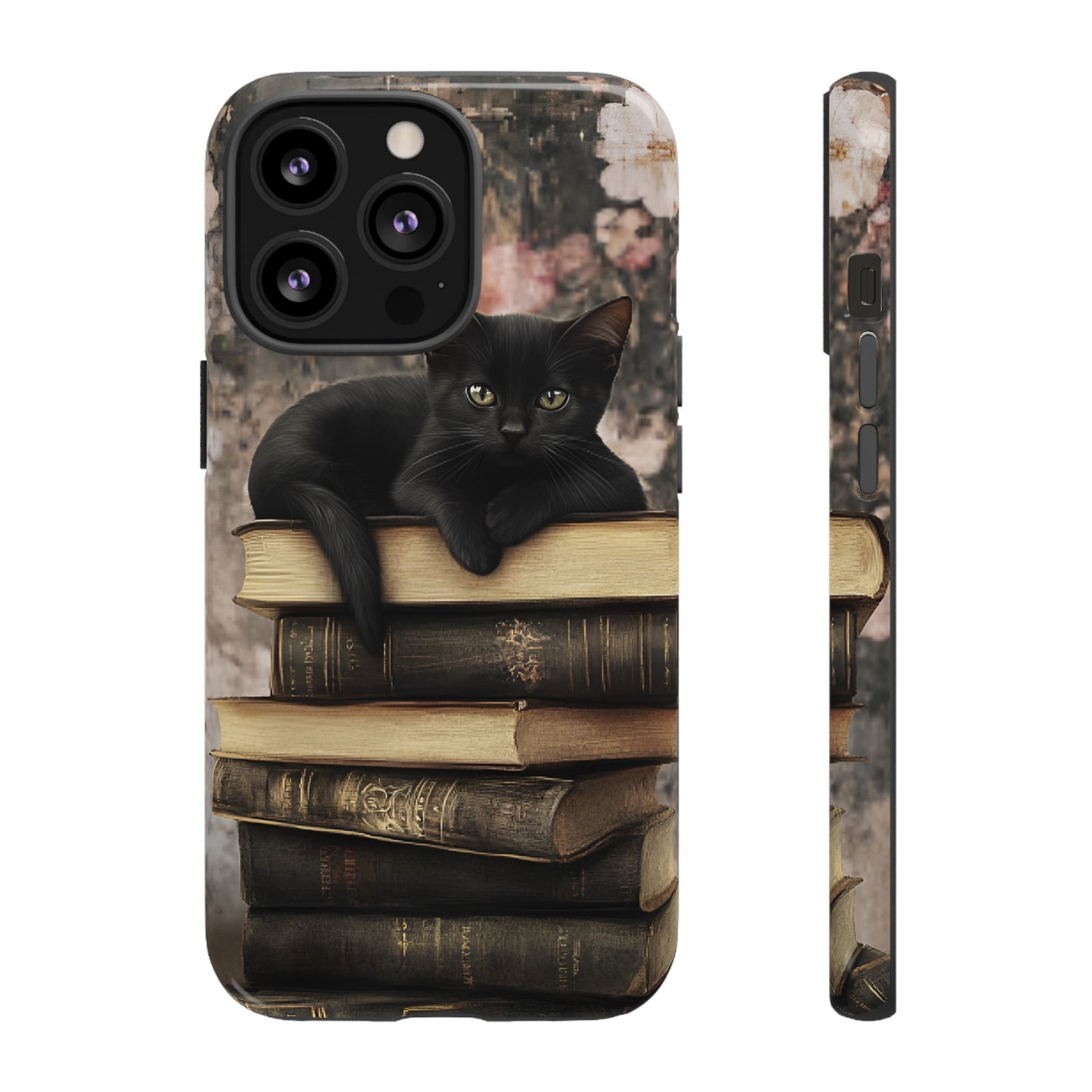 Black Cat and Books Phone Case - Vintage Dark Academia Library Phone Cases - iPhone 16 15 14 13 12 11, Samsung Galaxy & Google Pixel Phone Covers