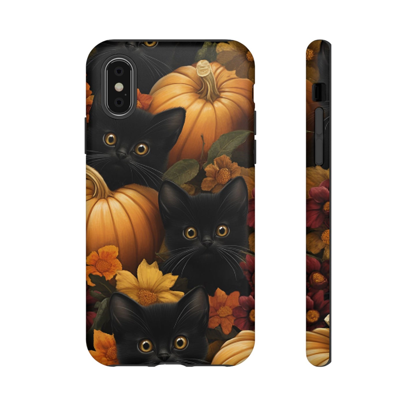 Black Cats and Pumpkins Phone Case - Cute Halloween Phone Cases - iPhone 16 15 14 13 12 11, Samsung Galaxy & Google Pixel Phone Covers