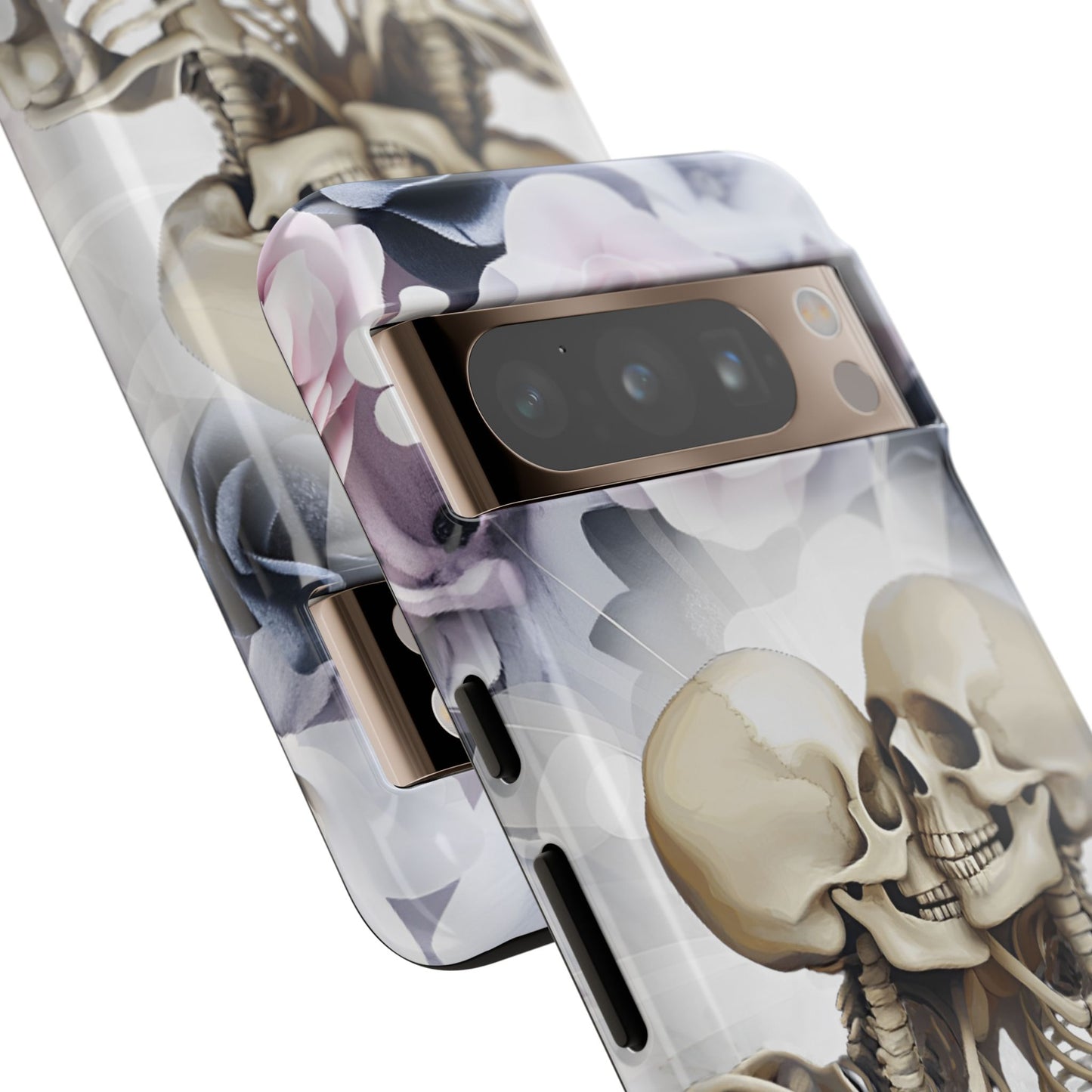 Skeleton Couple Phone Case - Floral Love Halloween Phone Cases for iPhone 16 15 14 13 12 11, Samsung Galaxy & Google Pixel