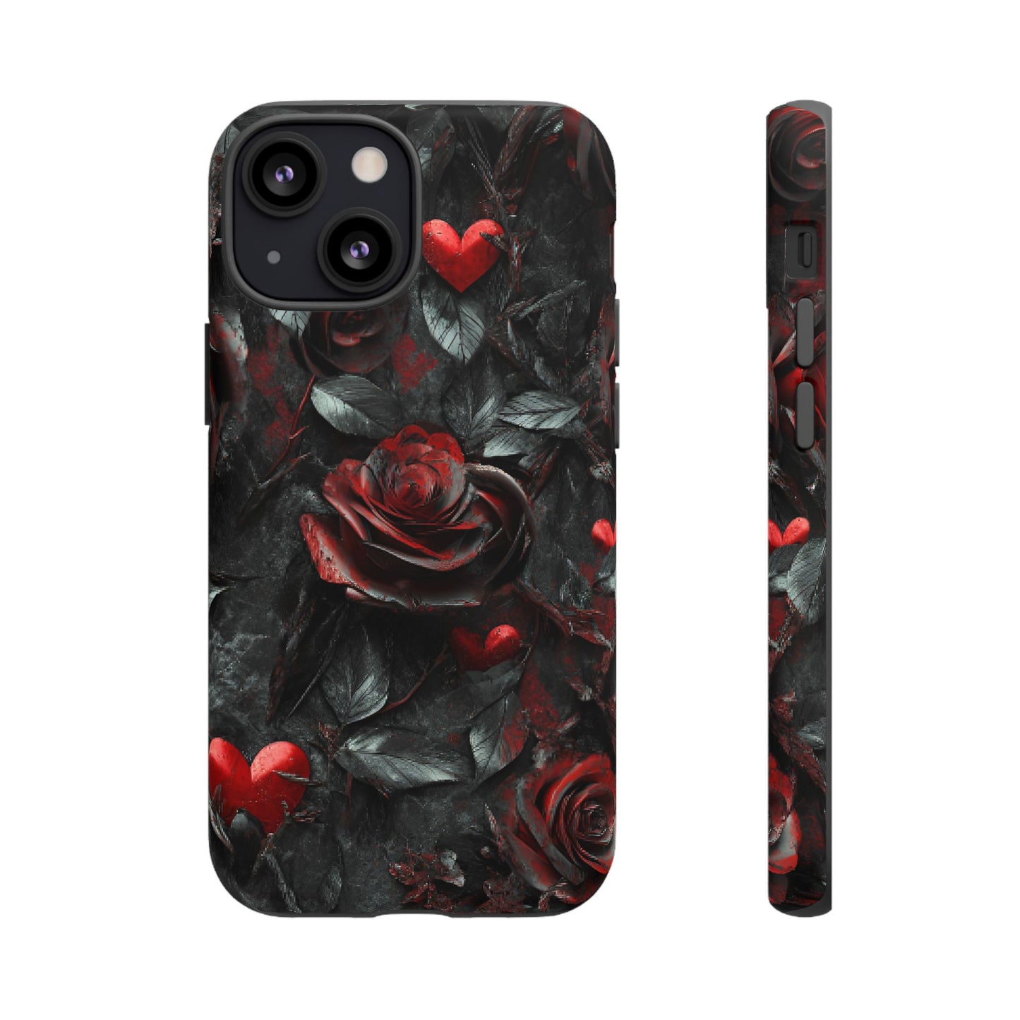 Gothic Valentine Phone Case - Dark Romance Roses and Hearts for iPhone 16 15 14 13 12 11, Samsung Galaxy & Google Pixel