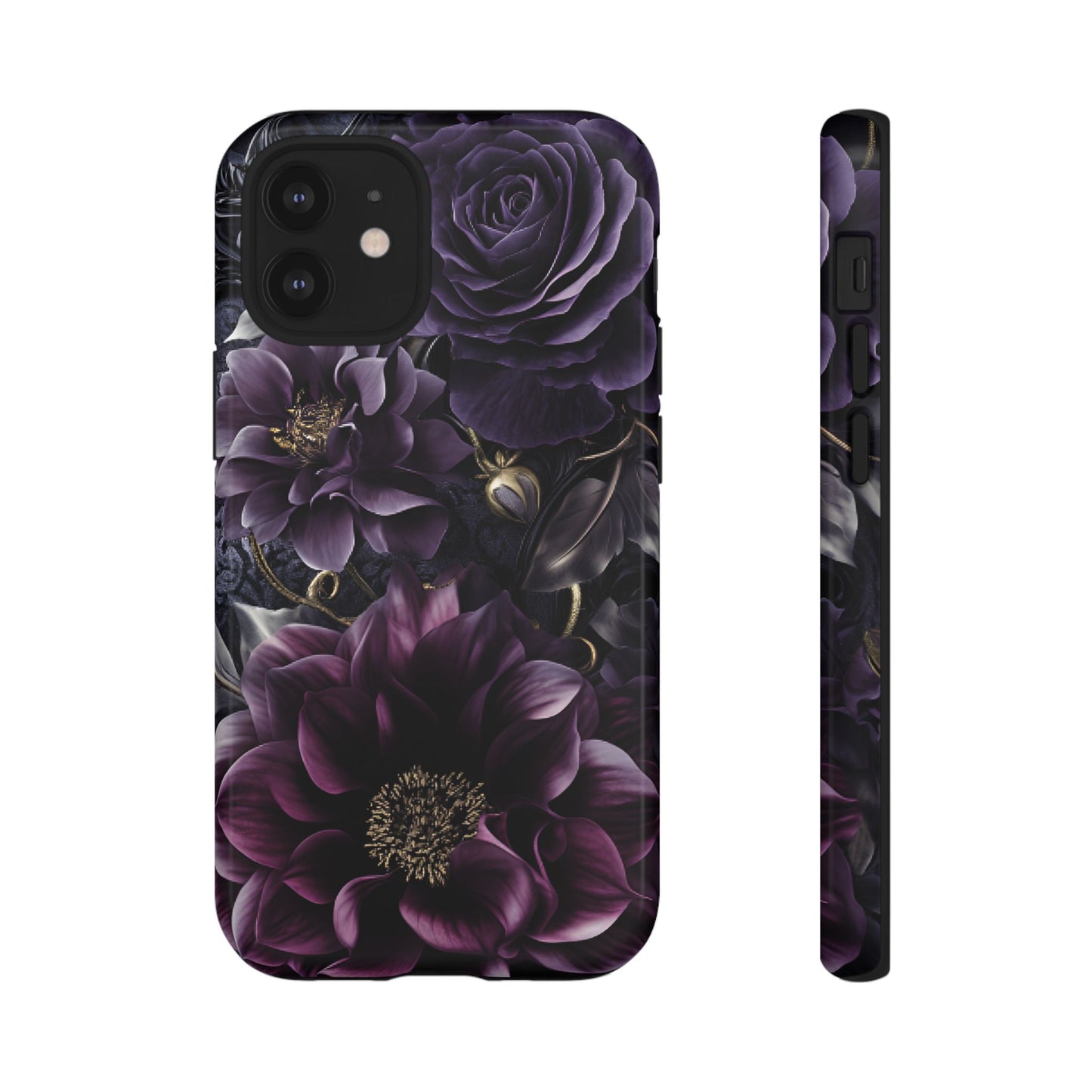 Gothic Dark Floral Phone Case - Aesthetic Purple and Gold Flowers for iPhone 16 15 14 13 12 11, Samsung Galaxy & Google Pixel