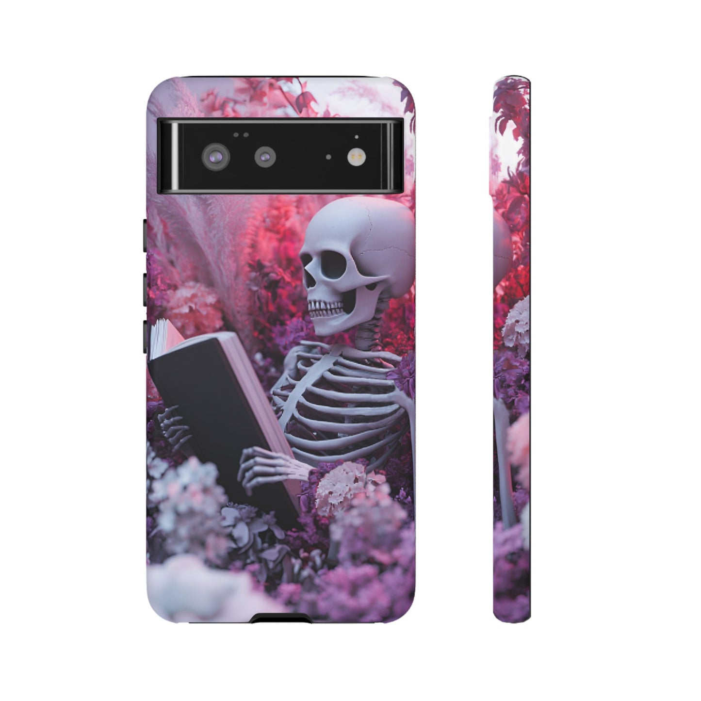 Bookish Skeleton Phone Case - Spooky Floral Halloween Phone Cases - Phone 16 15 14 13 12 11, Samsung Galaxy & Google Pixel Phone Covers