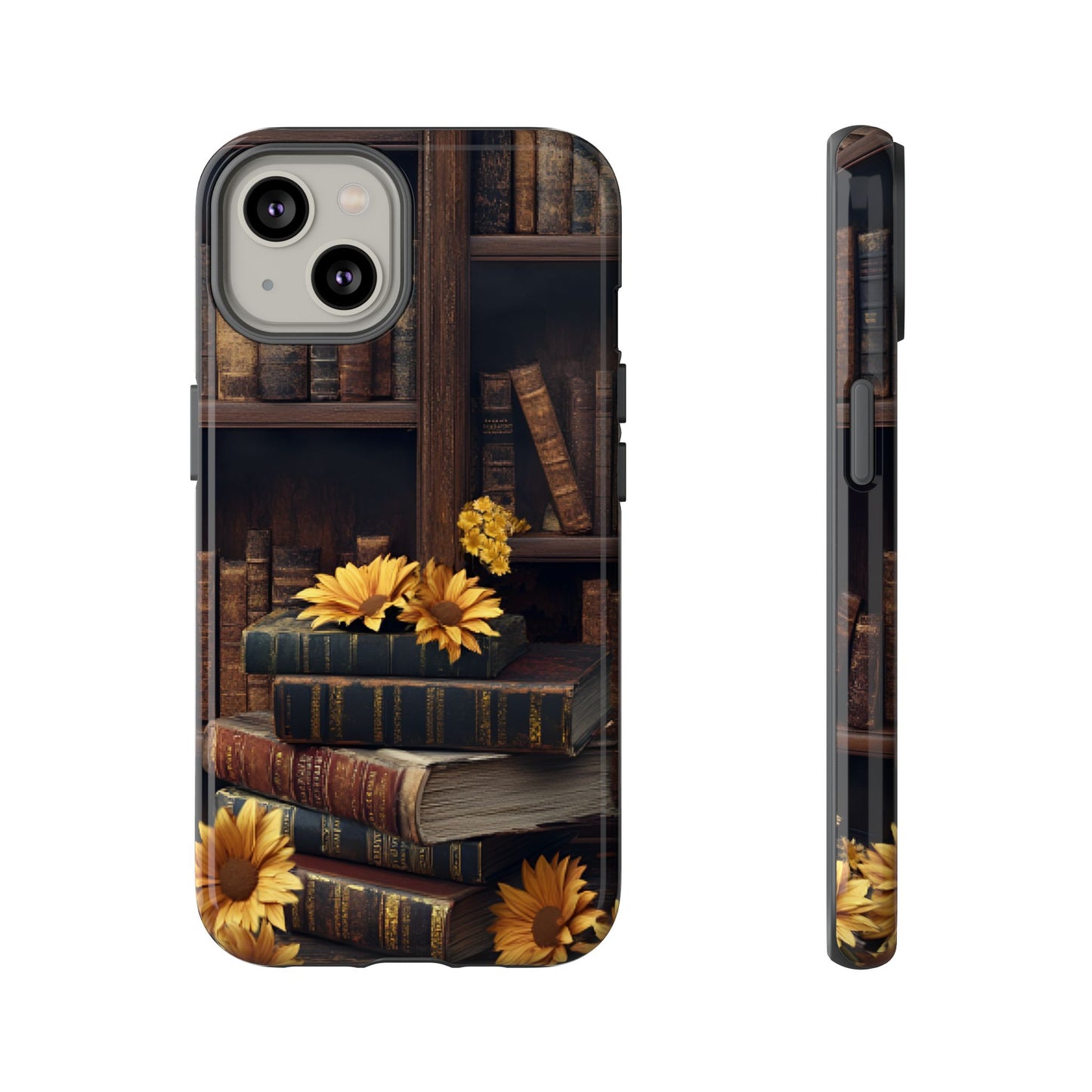 Vintage Books and Sunflowers Phone Case - Dark Academia Library Phone Cases - iPhone 16 15 14 13 12 11, Samsung Galaxy & Google Pixel Phone Covers