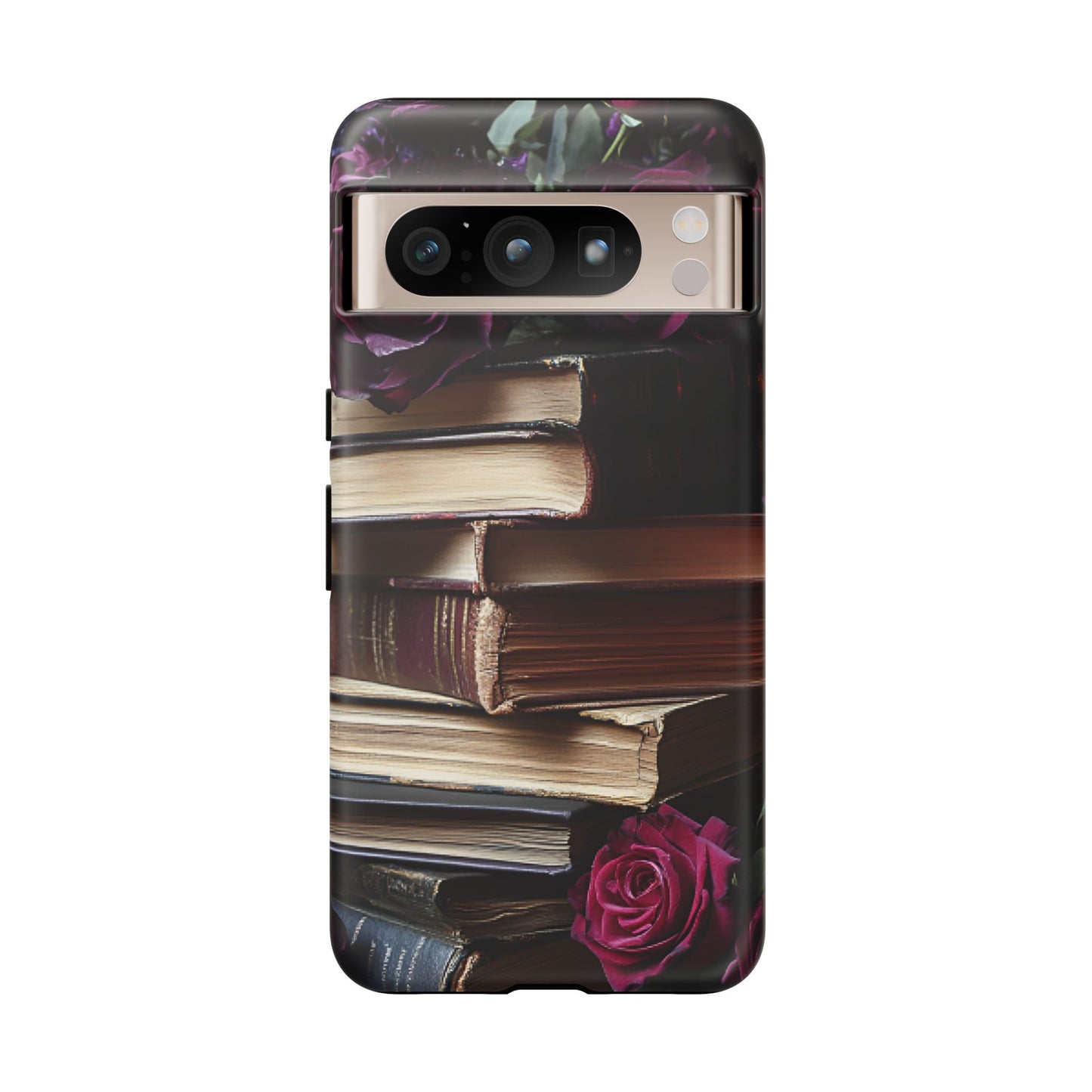 Books and Roses Phone Case - Bookish Dark Academia Phone Cover for iPhone 16 15 14 13 12 11, Samsung Galaxy & Google Pixel