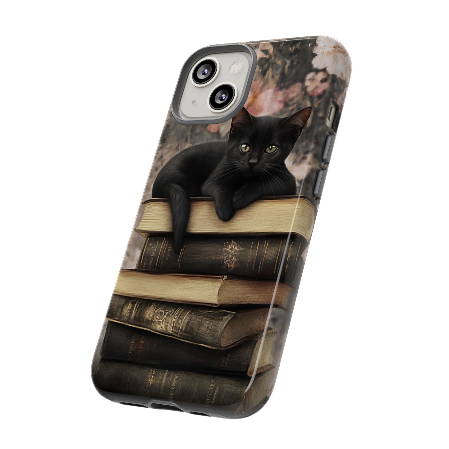 Black Cat and Books Phone Case - Vintage Dark Academia Library Phone Cases - iPhone 16 15 14 13 12 11, Samsung Galaxy & Google Pixel Phone Covers