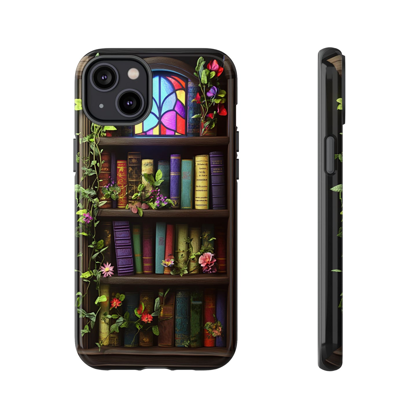 Bookshelf and Stained Glass Window Phone Case - Book Lover Phone Cases for iPhone 16 15 14 13 12 11, Samsung Galaxy & Google Pixel