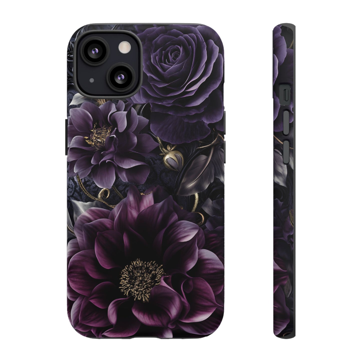 Gothic Dark Floral Phone Case - Aesthetic Purple and Gold Flowers - iPhone 16 15 14 13 12 11, Samsung Galaxy & Google Pixel Phone Covers