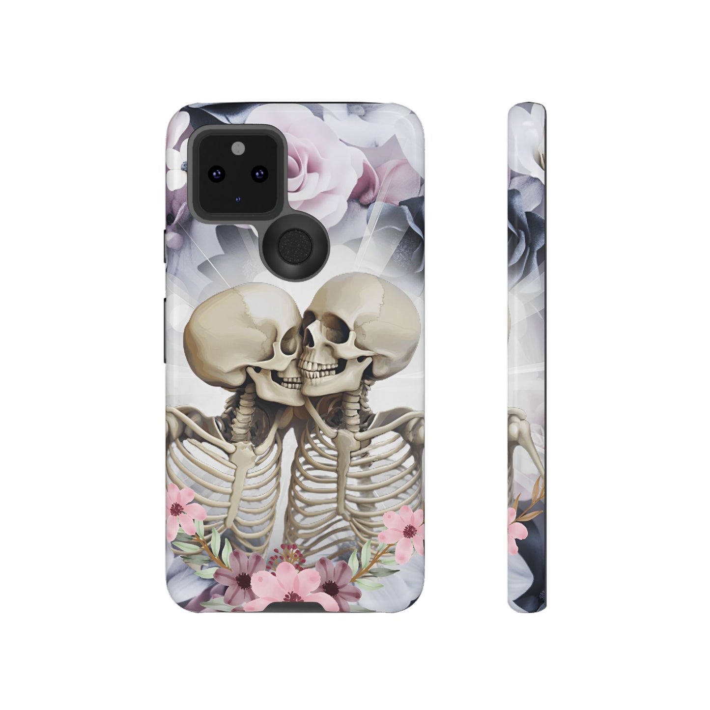 Skeleton Couple Phone Case - Floral Love Halloween Phone Cases for iPhone 16 15 14 13 12 11, Samsung Galaxy & Google Pixel