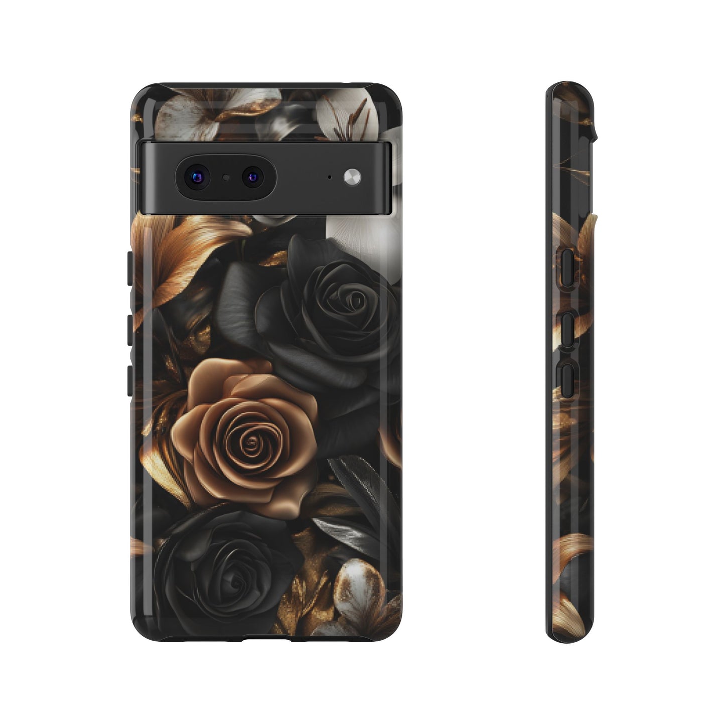 Floral Phone Case - Black and Gold Roses - iPhone 16 15 14 13 12 11, Samsung Galaxy & Google Pixel Phone Covers