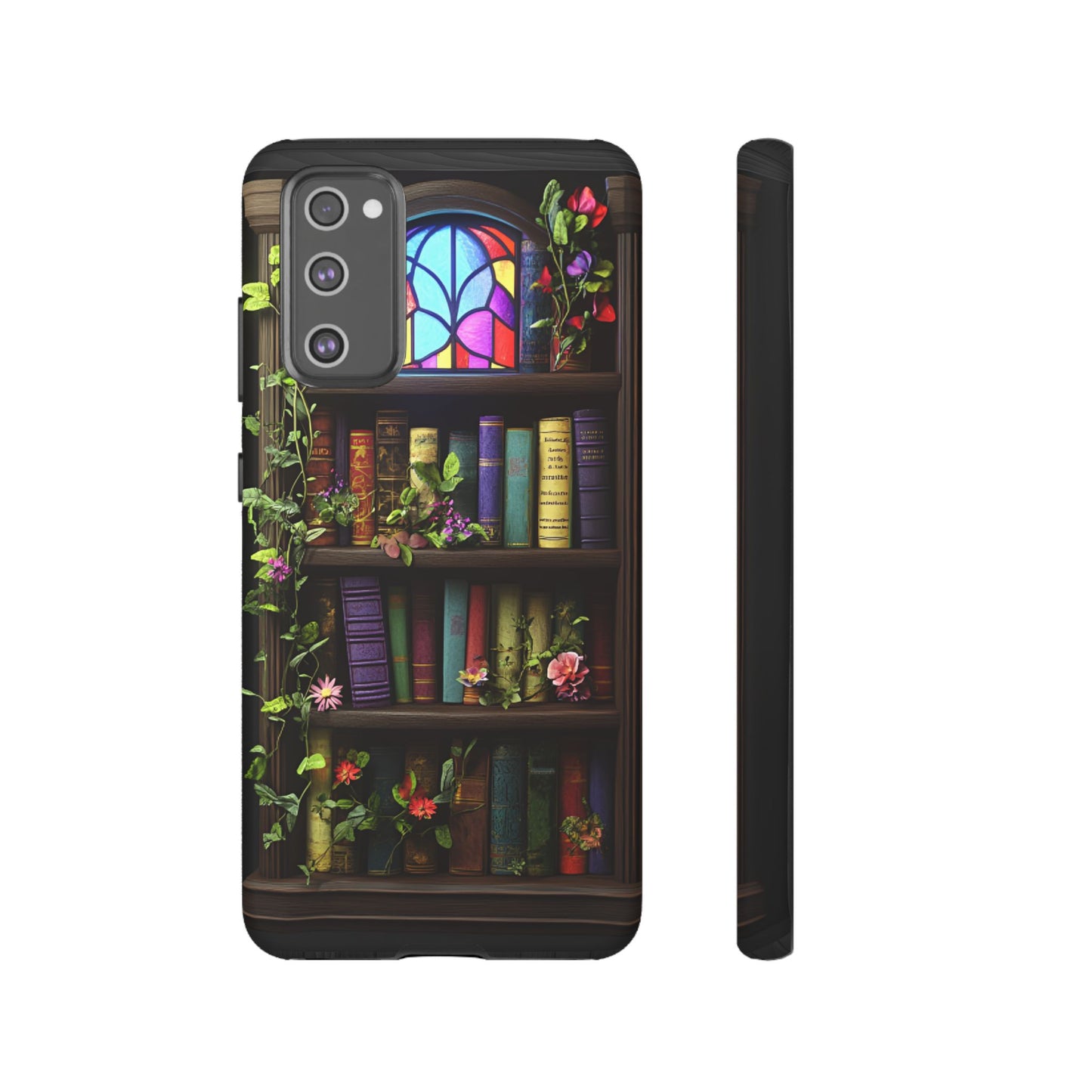 Bookshelf and Stained Glass Window Phone Case - Book Lover Phone Cases for iPhone 16 15 14 13 12 11, Samsung Galaxy & Google Pixel