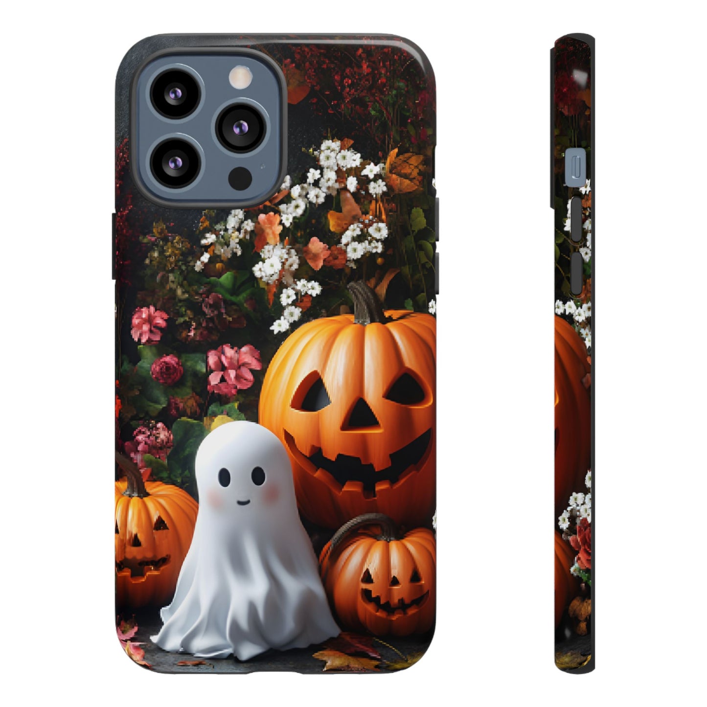 Halloween Phone Case with Cute Ghost and Pumpkins - iPhone 16 15 14 13 12 11, Samsung Galaxy & Google Pixel Phone Covers