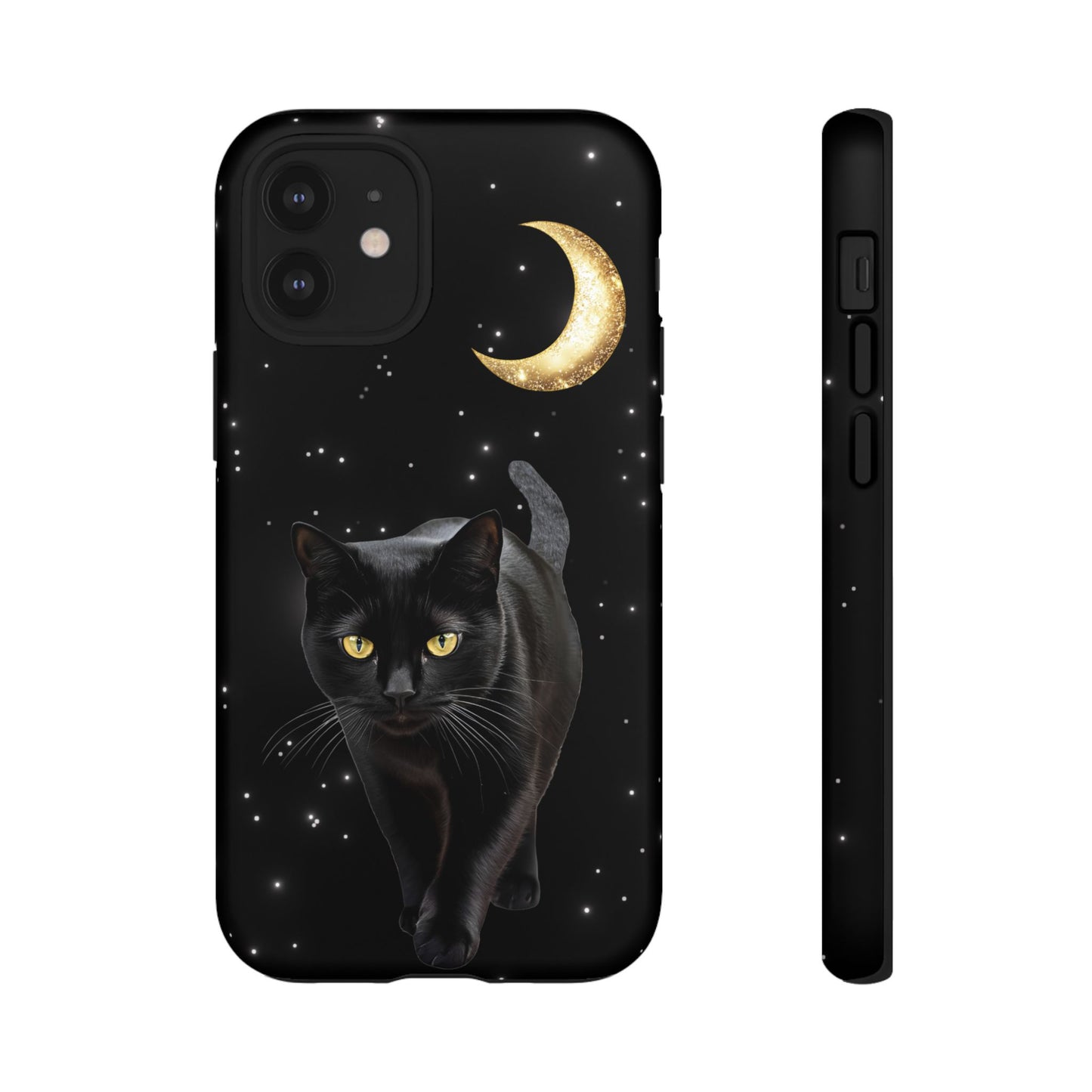 Black Cat and Moon Phone Case - Celestial Cat Lover Phone Cases for iPhone 16 15 14 13 12 11, Samsung Galaxy & Google Pixel