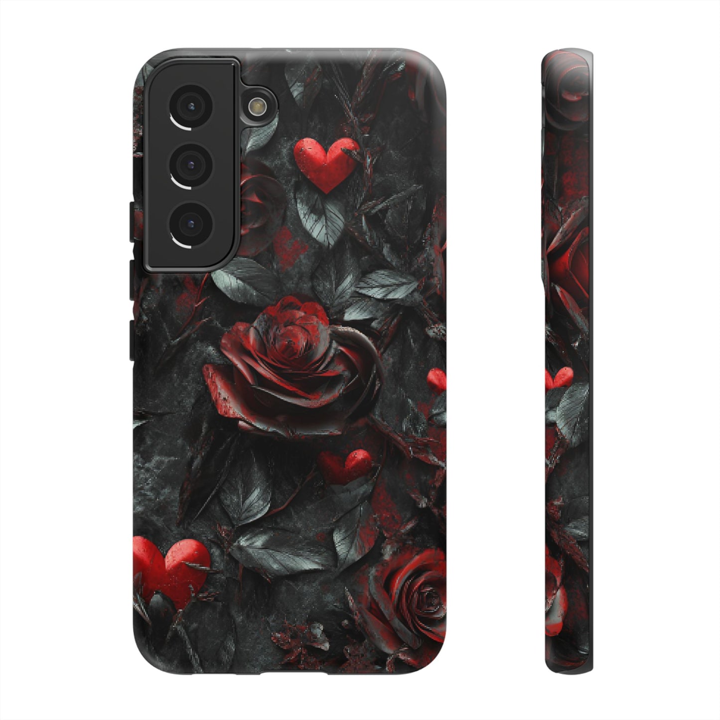 Gothic Valentine Phone Case - Dark Romance Roses and Hearts for iPhone 16 15 14 13 12 11, Samsung Galaxy & Google Pixel