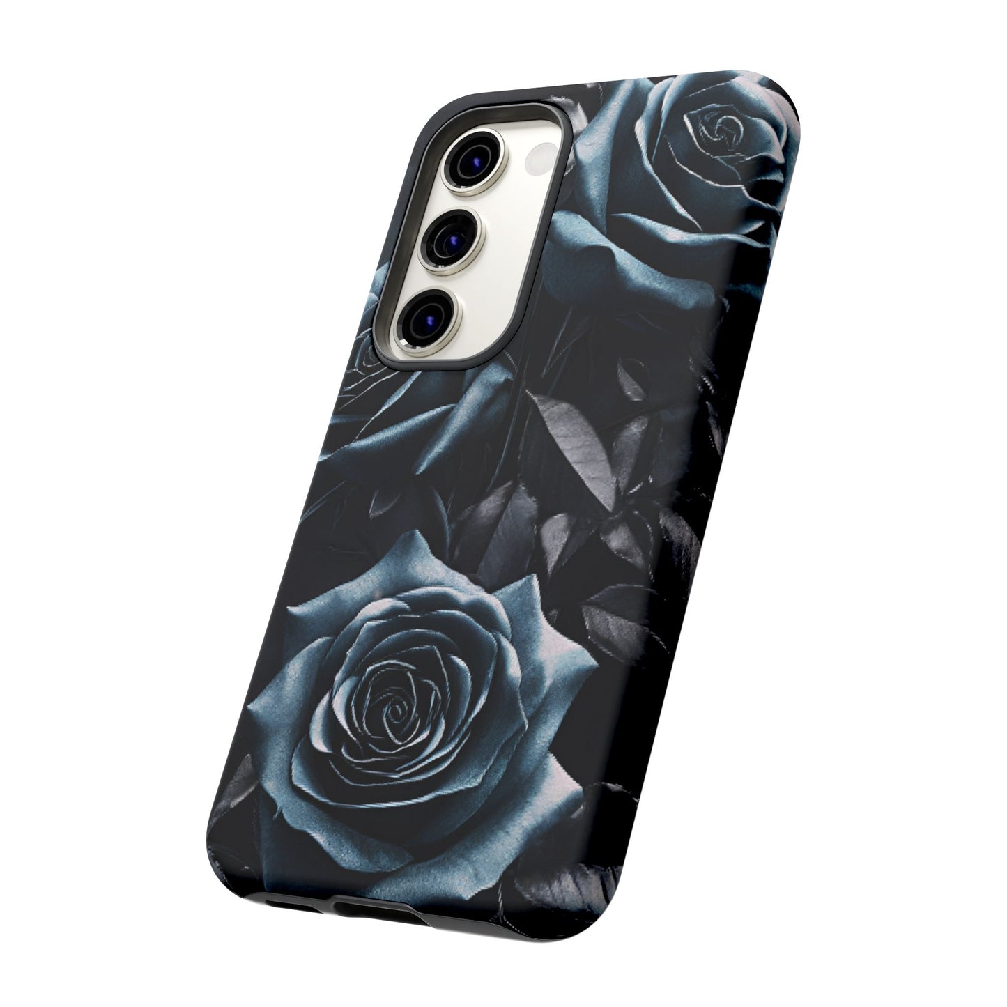 Black and Blue Roses Phone Case - Dark and Moody Gothic Flower Phone Cases for iPhone 16 15 14 13 12 11, Samsung Galaxy & Google Pixel