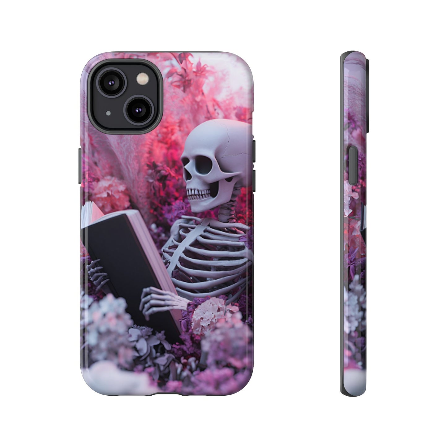 Bookish Skeleton Phone Case - Spooky Floral Halloween Phone Cases - Phone 16 15 14 13 12 11, Samsung Galaxy & Google Pixel Phone Covers