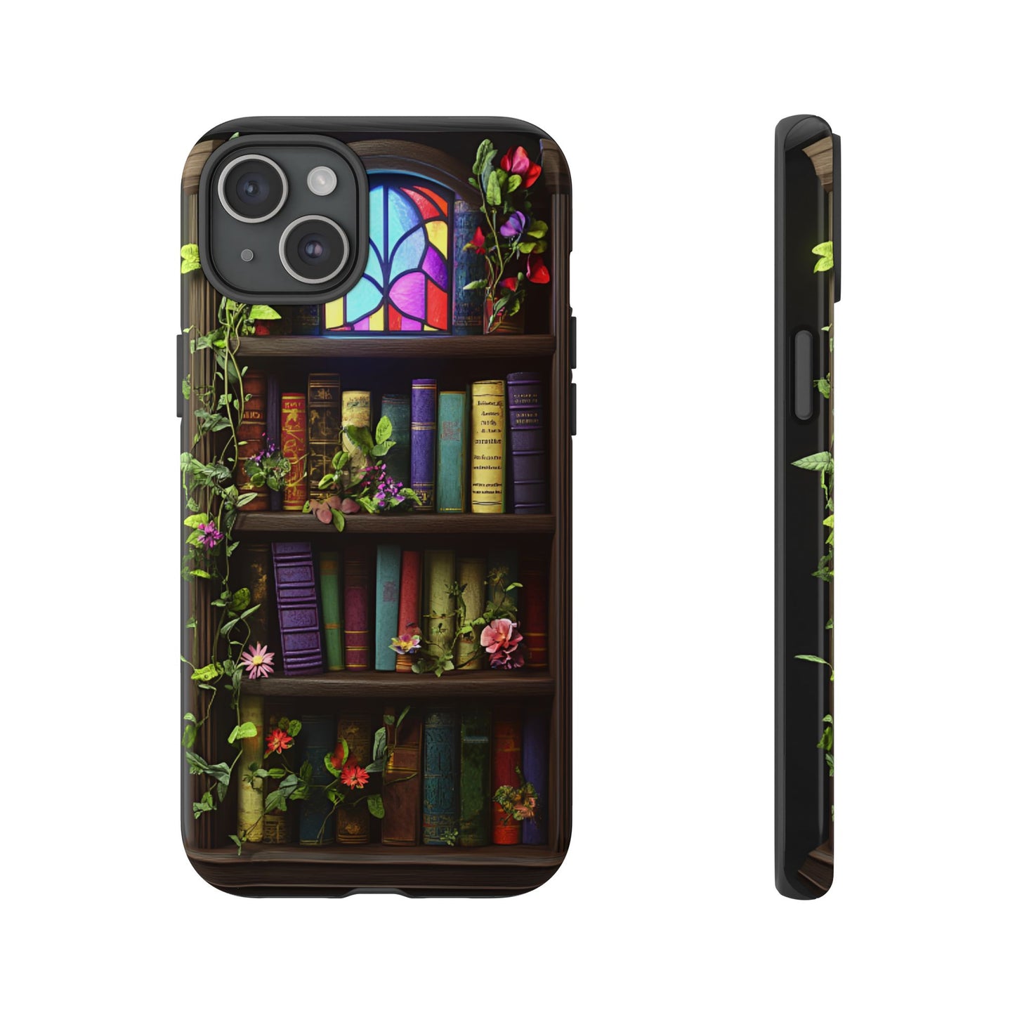 Bookshelf and Stained Glass Window Phone Case - Book Lover Phone Cases for iPhone 16 15 14 13 12 11, Samsung Galaxy & Google Pixel