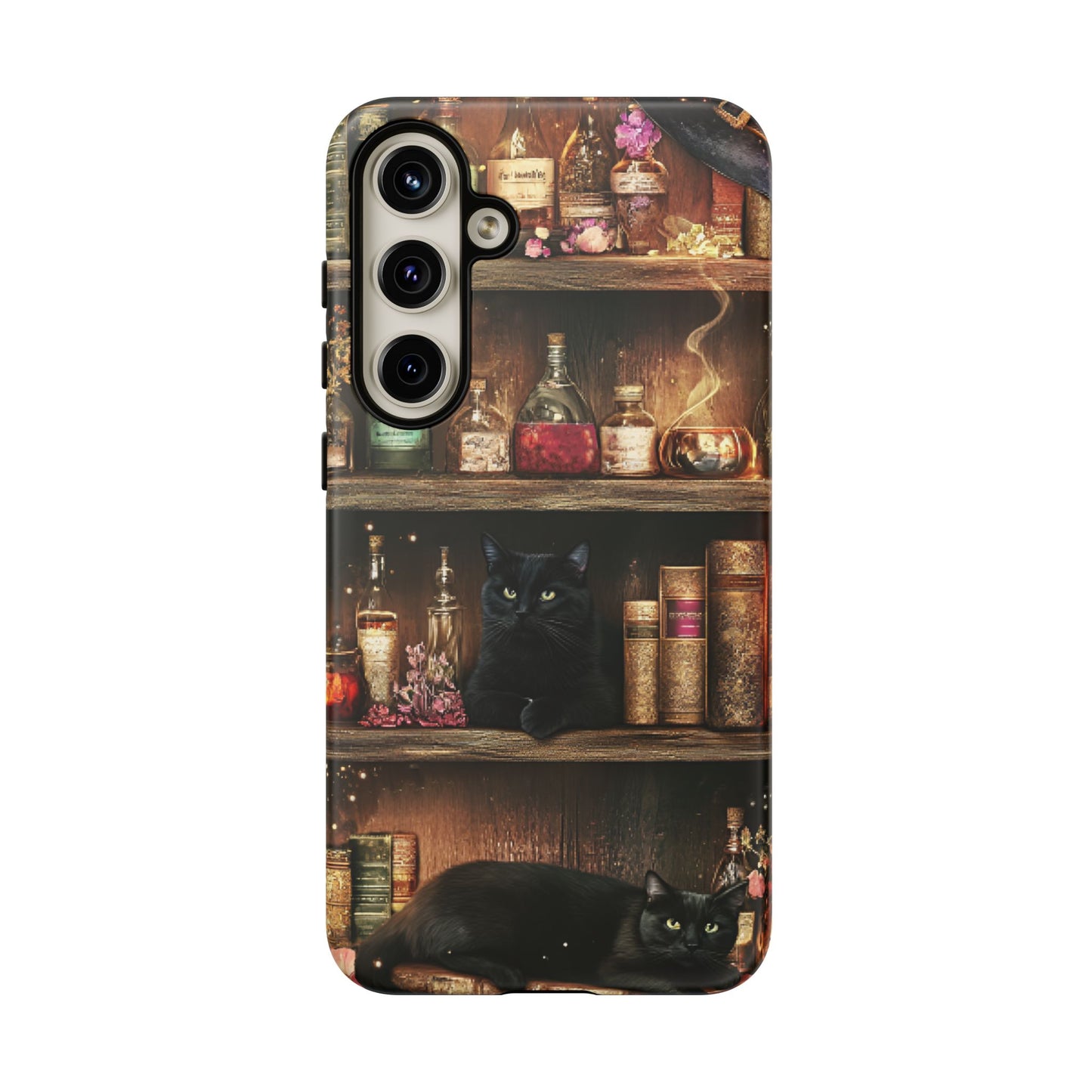 Witch Bookshelf Phone Case - Witchy Books Potions and Black Cats for iPhone 16 15 14 13 12 11, Samsung Galaxy & Google Pixel