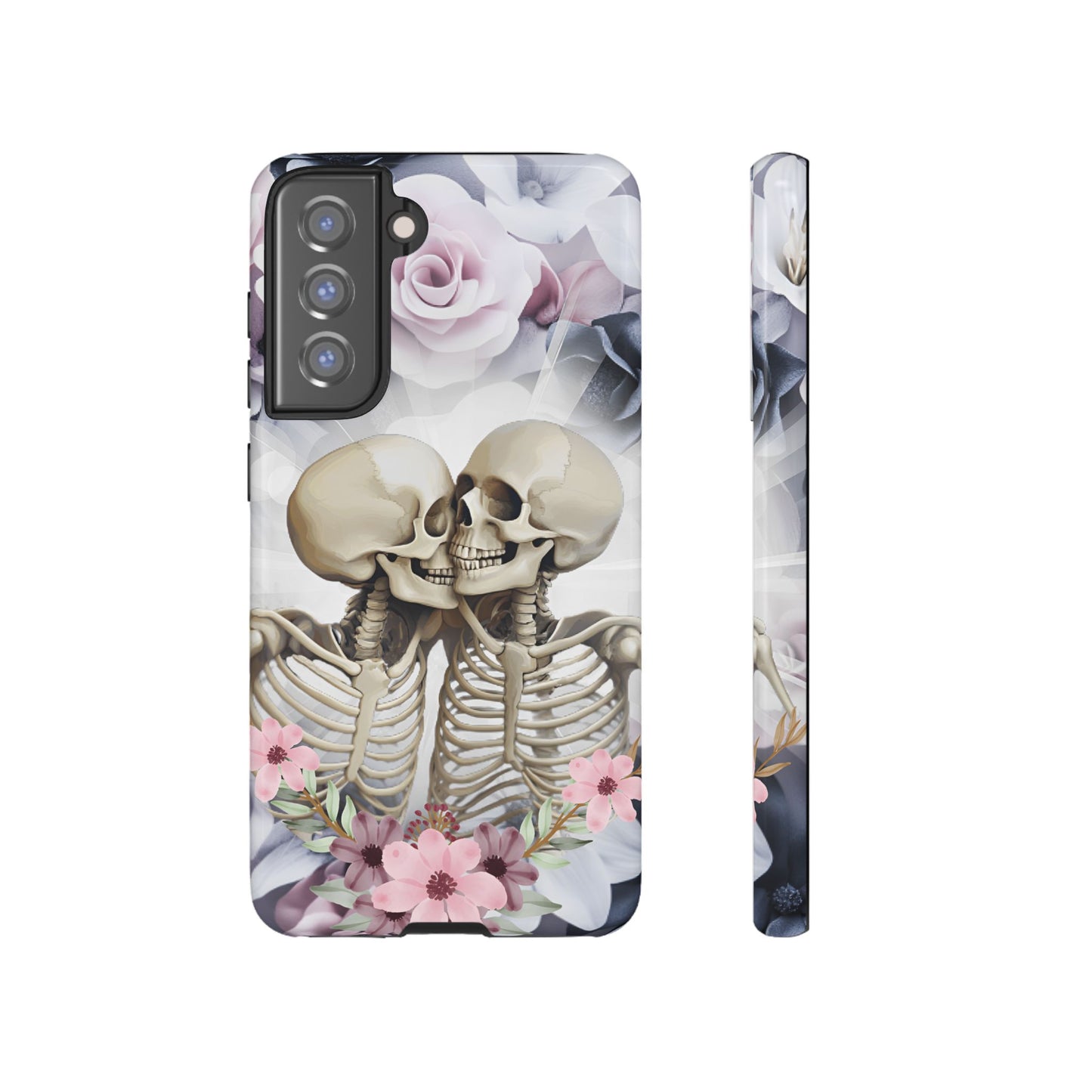 Skeleton Couple Phone Case - Floral Love Halloween Phone Cases for iPhone 16 15 14 13 12 11, Samsung Galaxy & Google Pixel