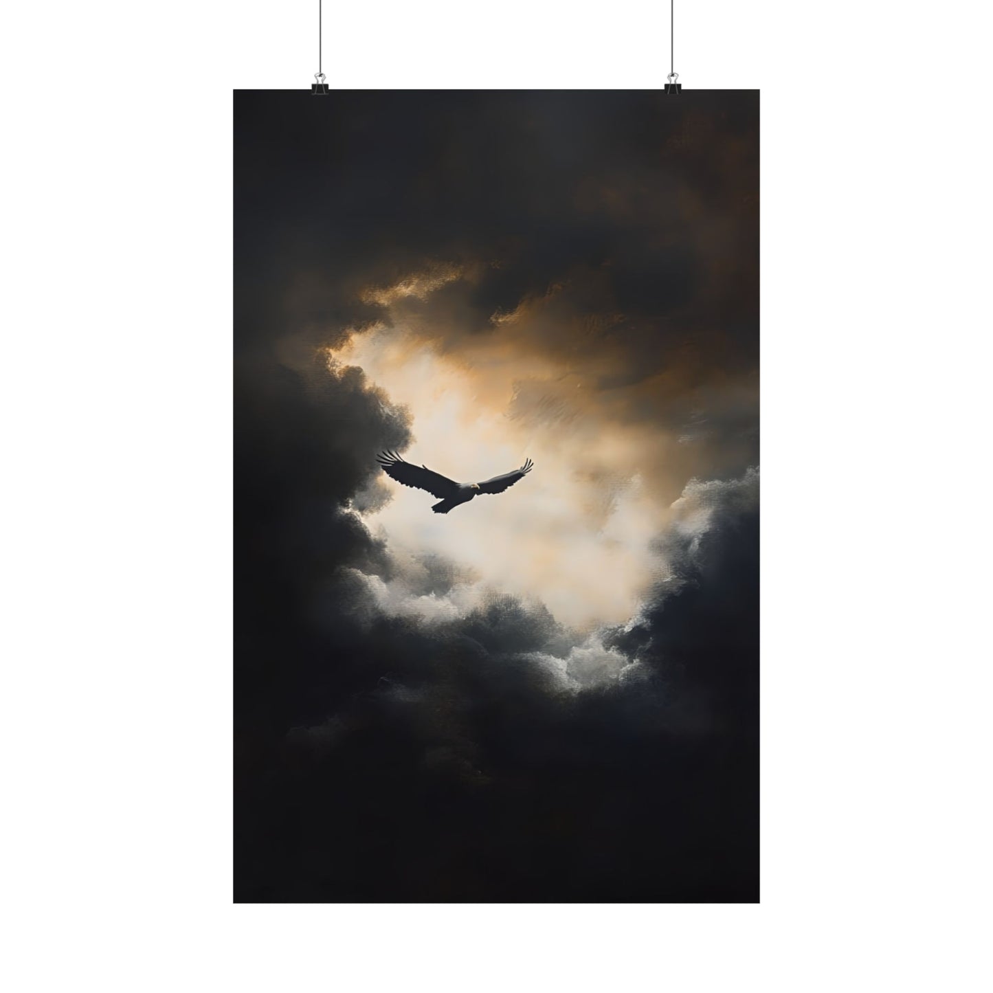 Eagle Flying Painting - Moody Wildlife Poster - Wild Bird Print - Dark Cloud Painting - Sky Wall Art