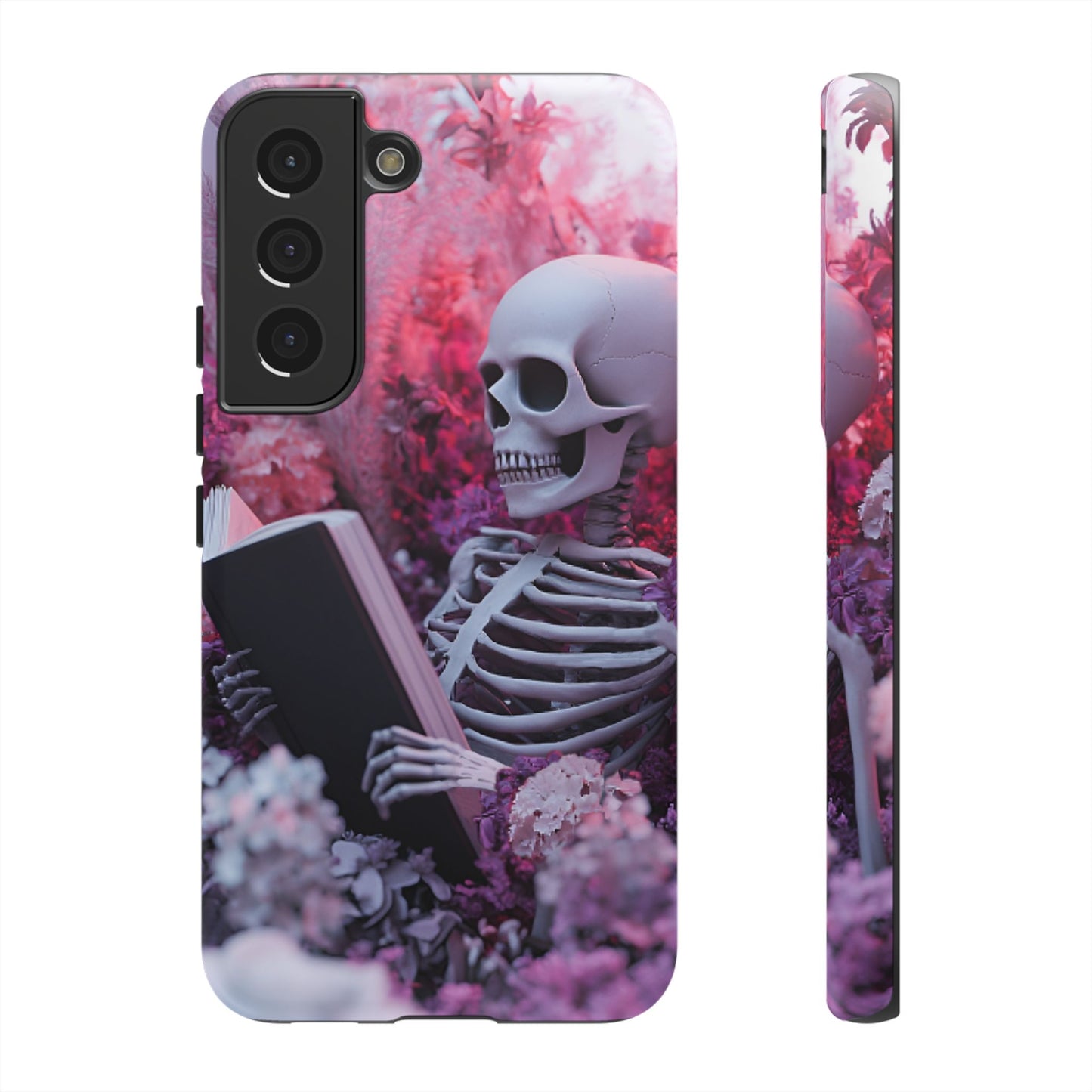 Bookish Skeleton Phone Case - Spooky Floral Halloween Phone Cases - Phone 16 15 14 13 12 11, Samsung Galaxy & Google Pixel Phone Covers